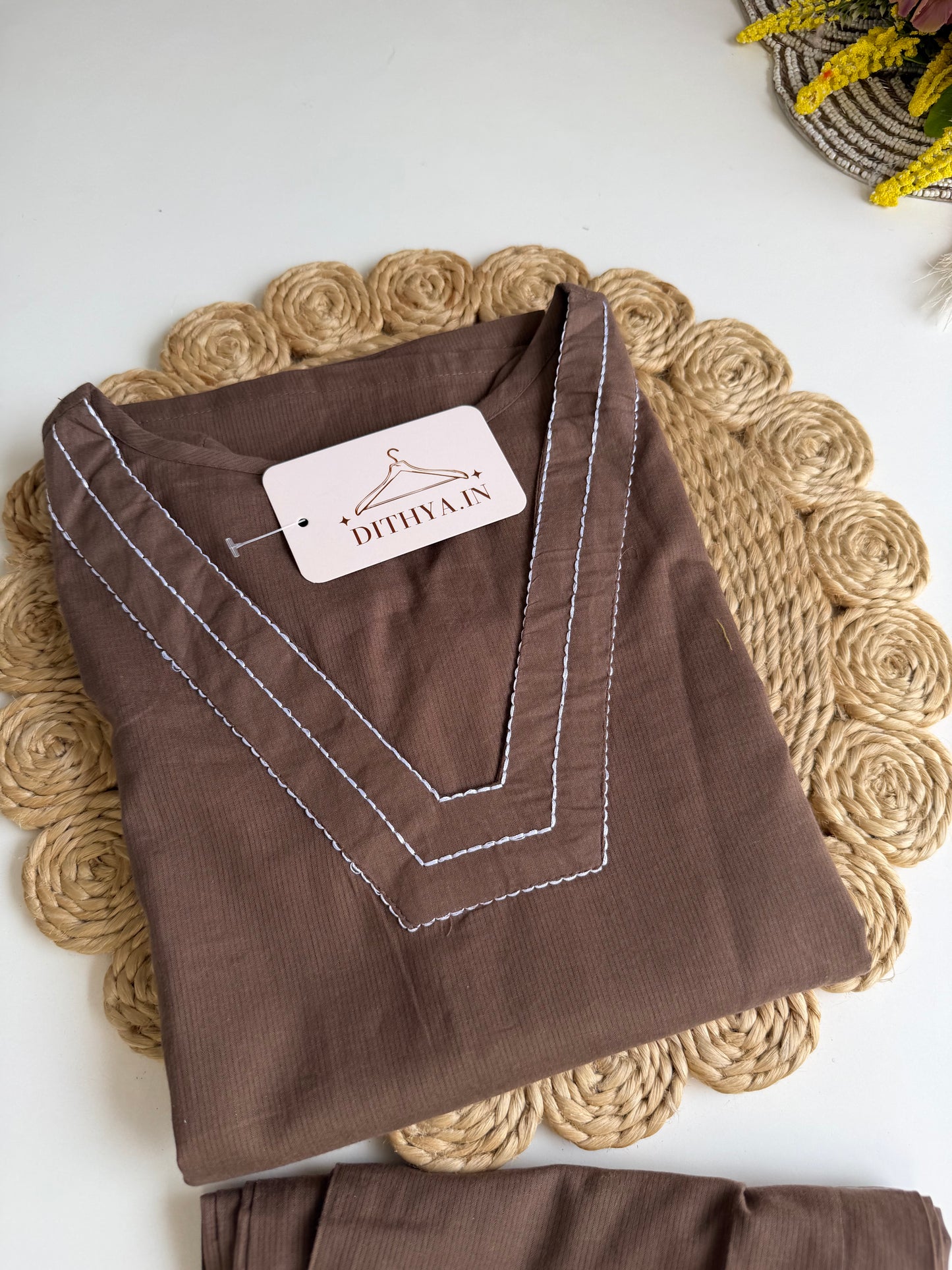 K460 - Cotton embroidered straight Kurti with pants in 2 colours