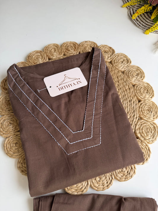 K460 - Cotton embroidered straight Kurti with pants in 2 colours