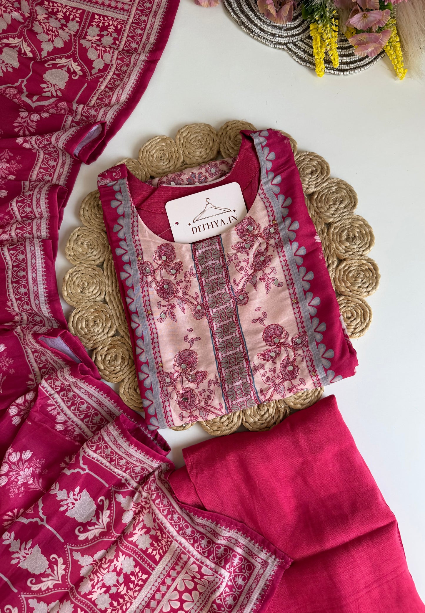 K517 - Rayon printed straight Kurti with pants and dupatta
