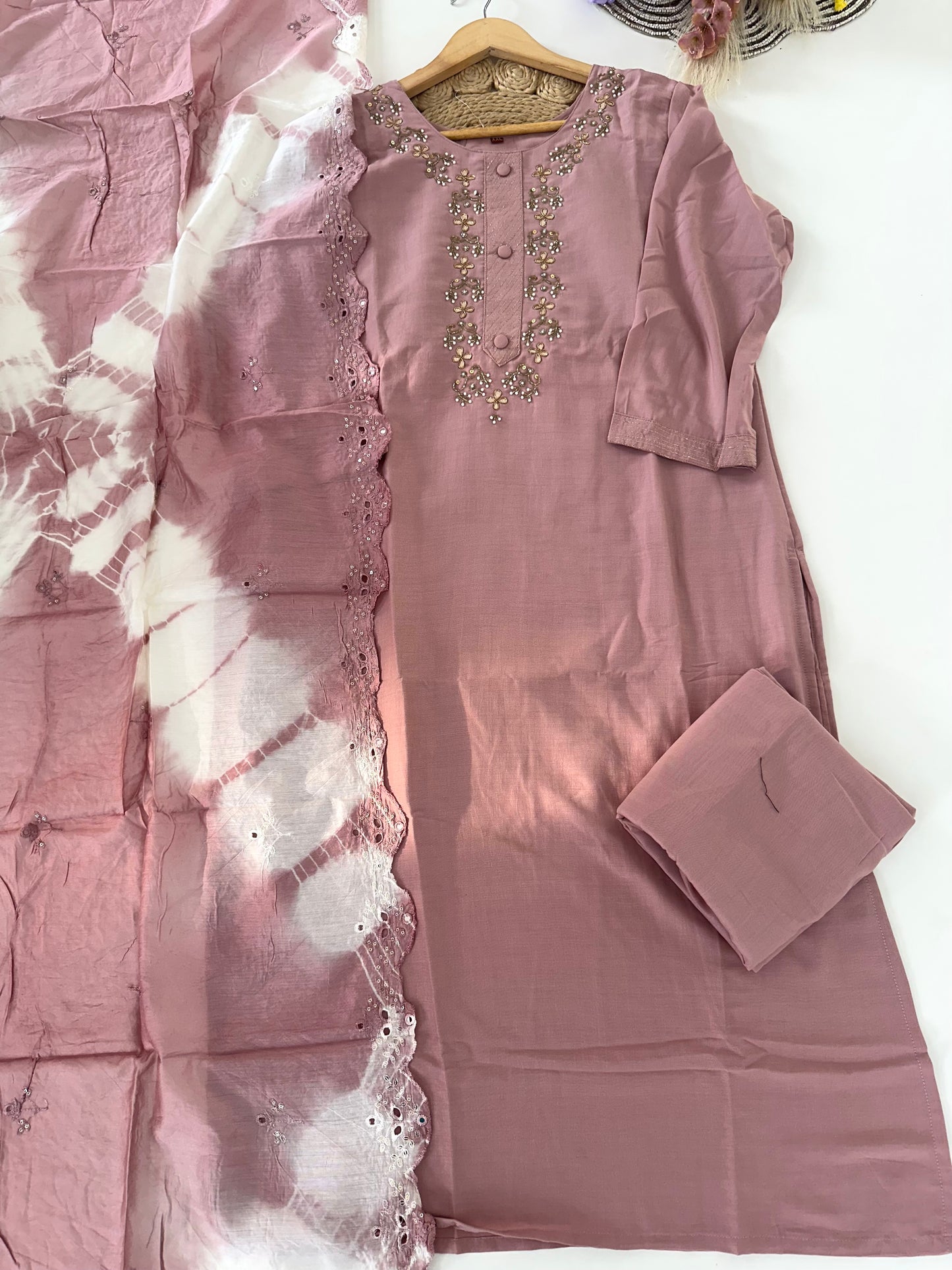 D313 - Roman silk straight kurti with pants and dupatta