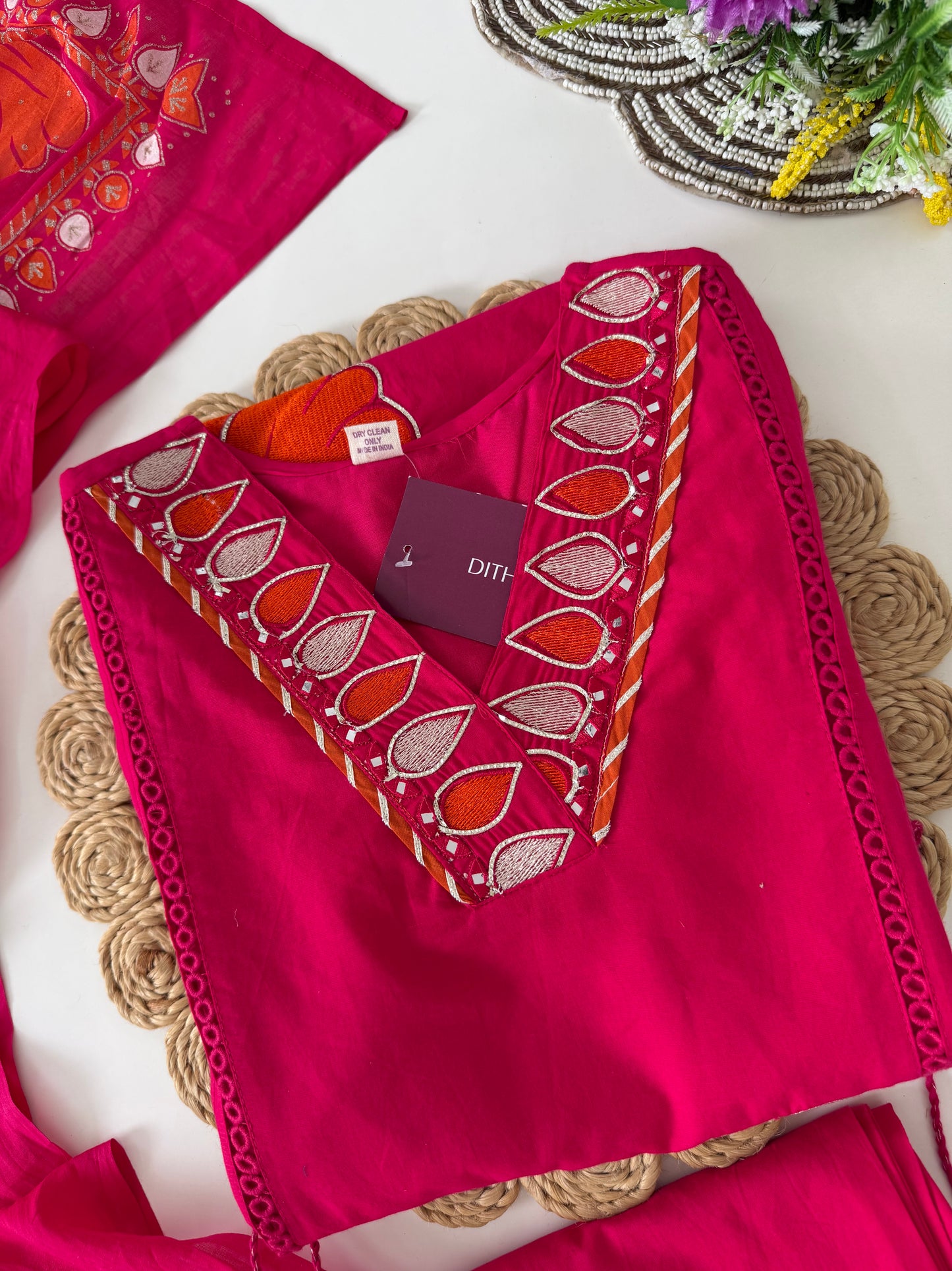 K531 - Mul Cotton embroidered aline Kurti with pants and dupatta