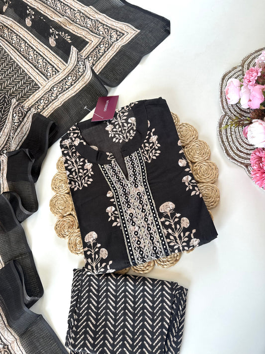 K362 - Cotton printed Aline kurti with pants and dupatta