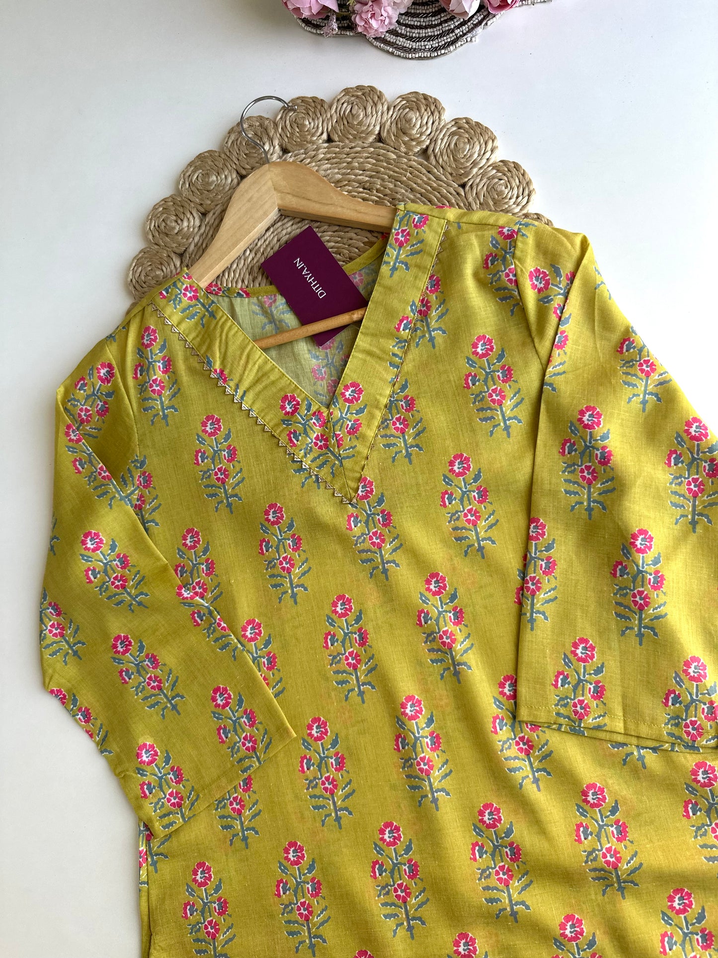 K223 - Cotton floral straight Kurti