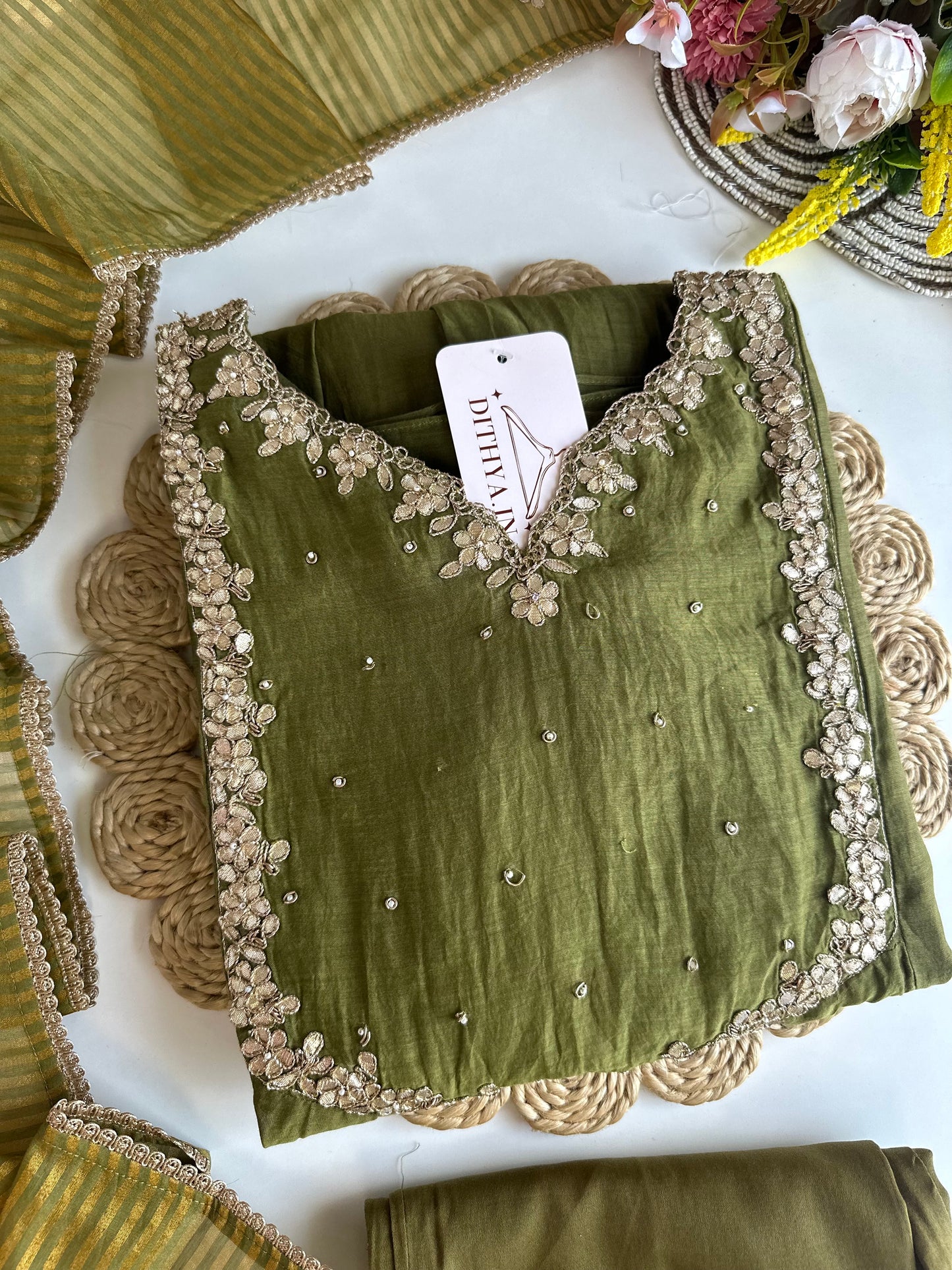 K252 - Mul Chanderi Handwork Anarkali with pants and dupatta