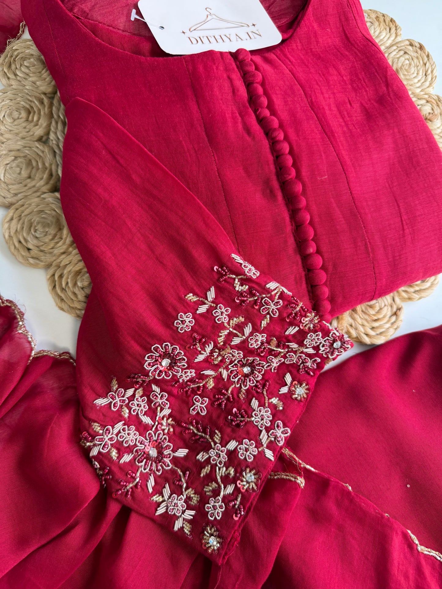 K557 - Mul chanderi handwork Anarkali with pants and dupatta