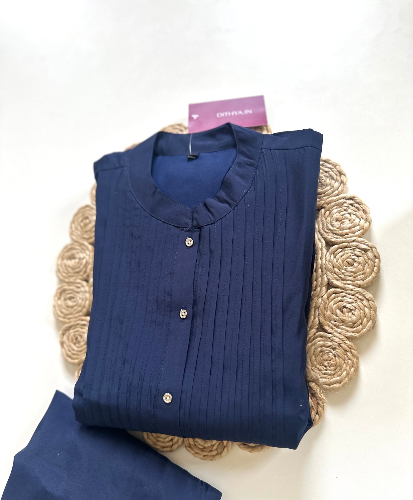 K246 - Muslin Pleated Patch work Aline Kurti with pants .