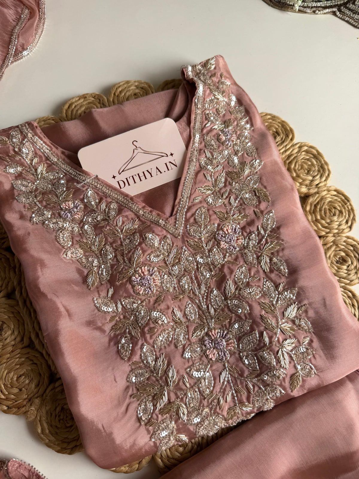 K597 - HO silk handwork Aline Kurti with pants and dupatta