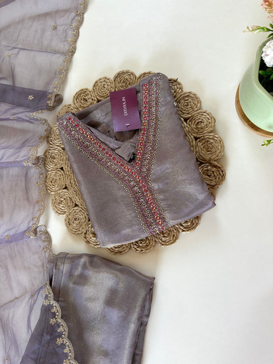 K078 - Shimmer Tissue silk straight kurti with pants and dupatta