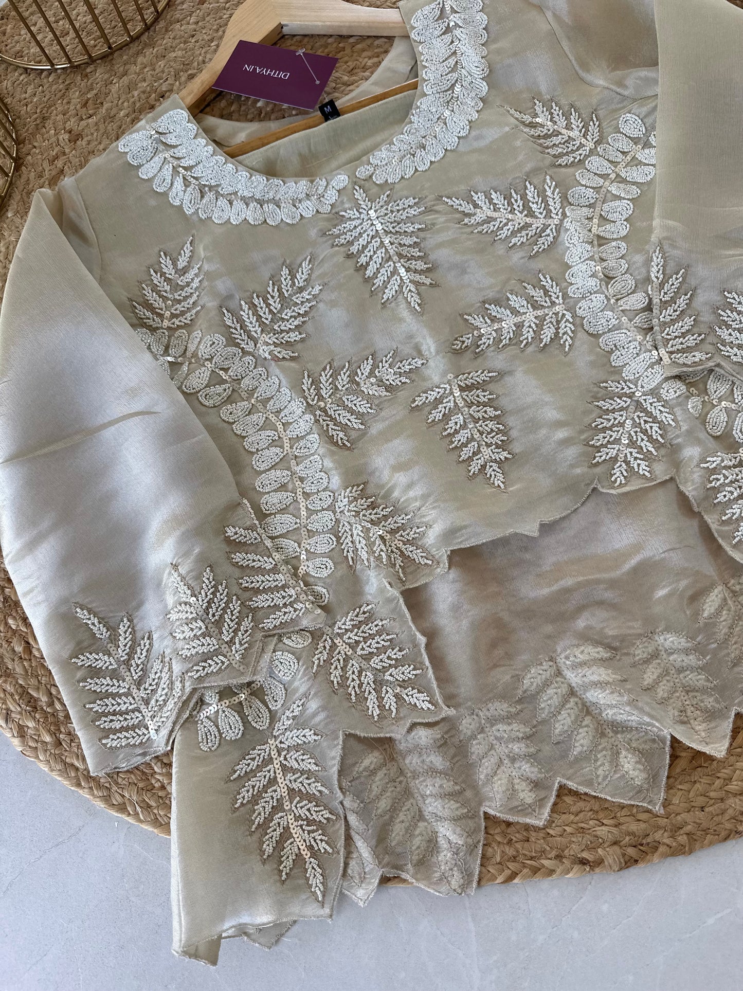 K045 - Tissue silk handwork Short top with palazzo