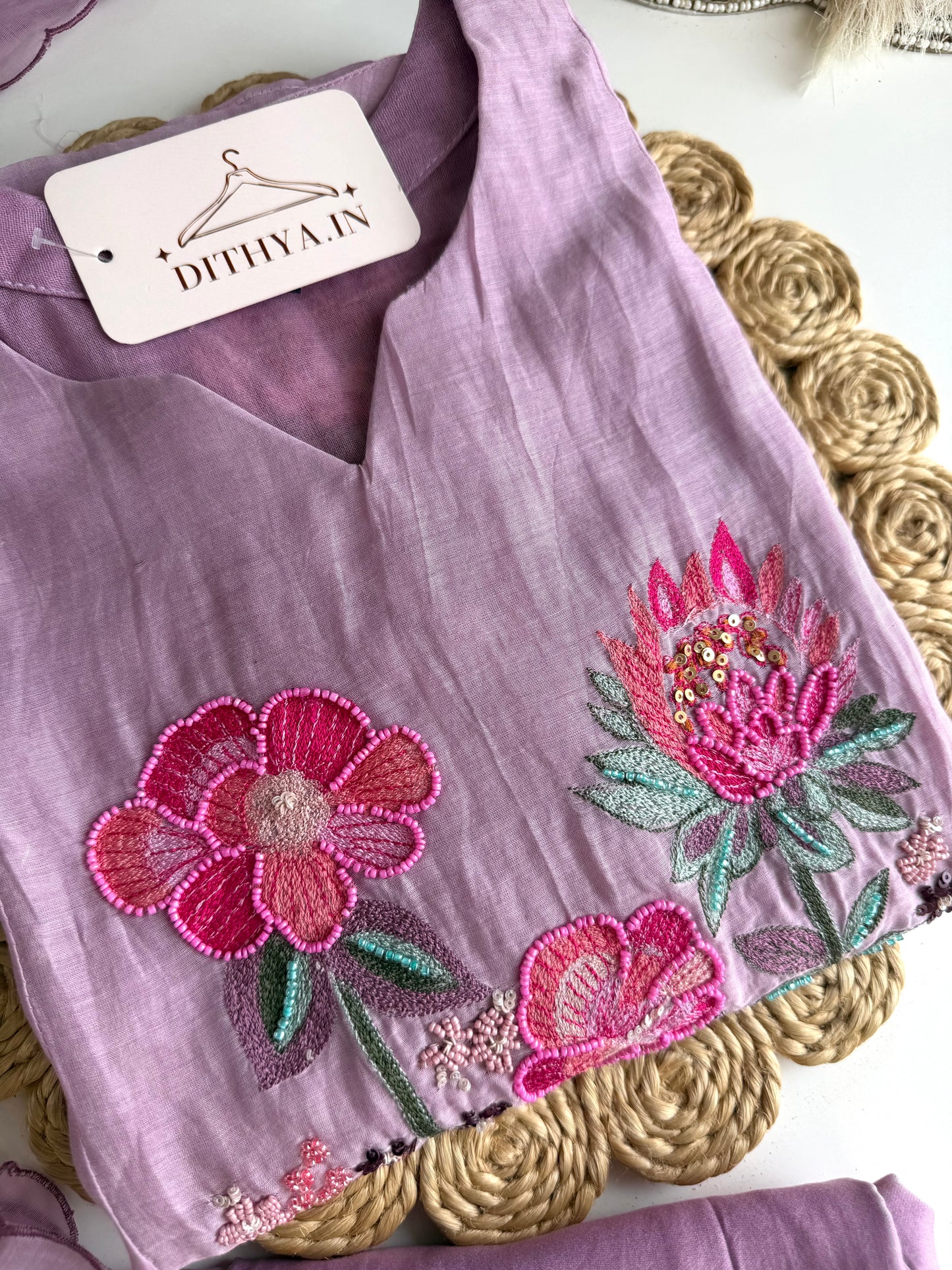 K478 - Mul chanderi handwork Anarkali with pants and dupatta