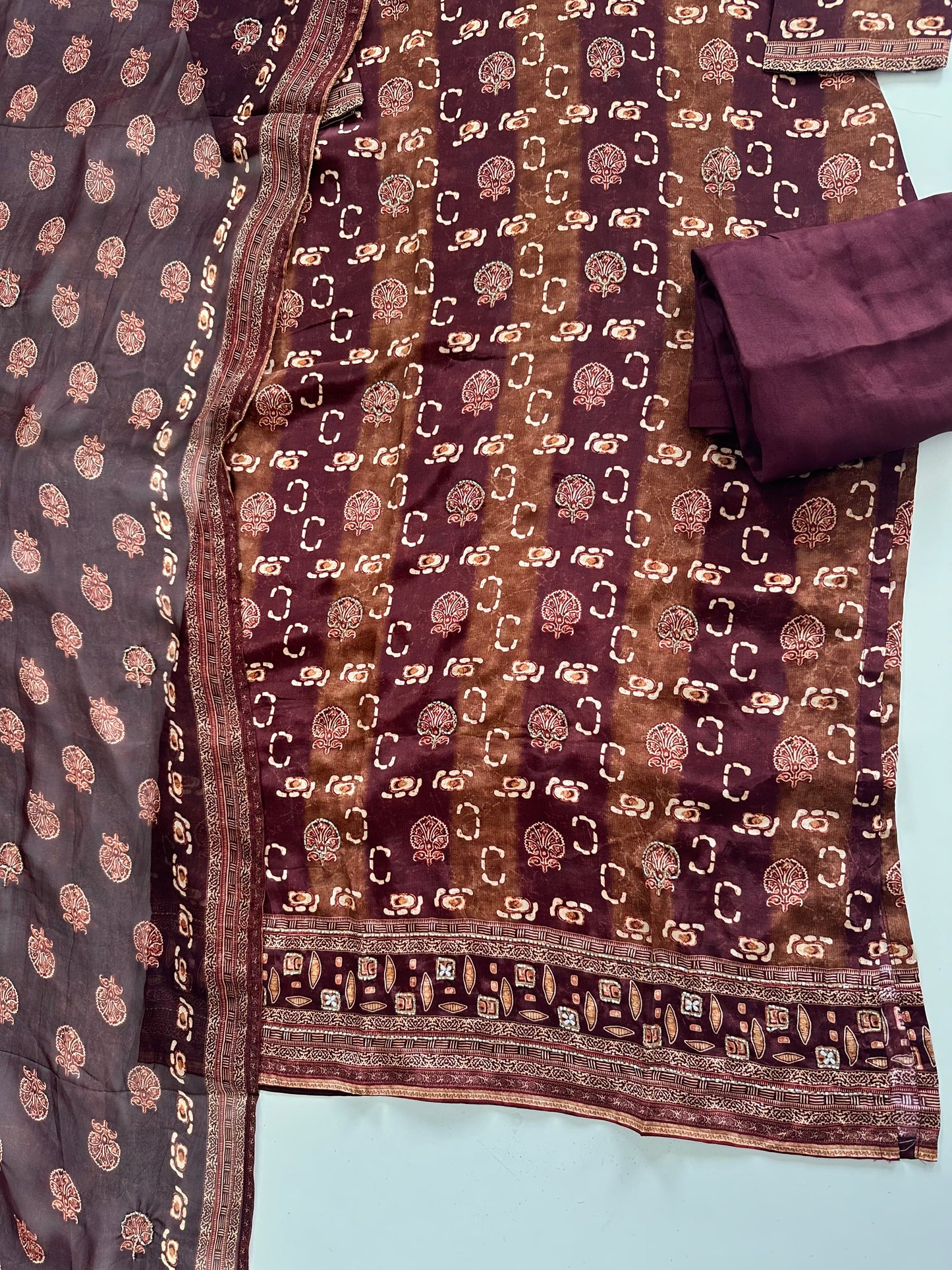 K026 - Viscose organza handwork straight Kurti with pants and dupatta