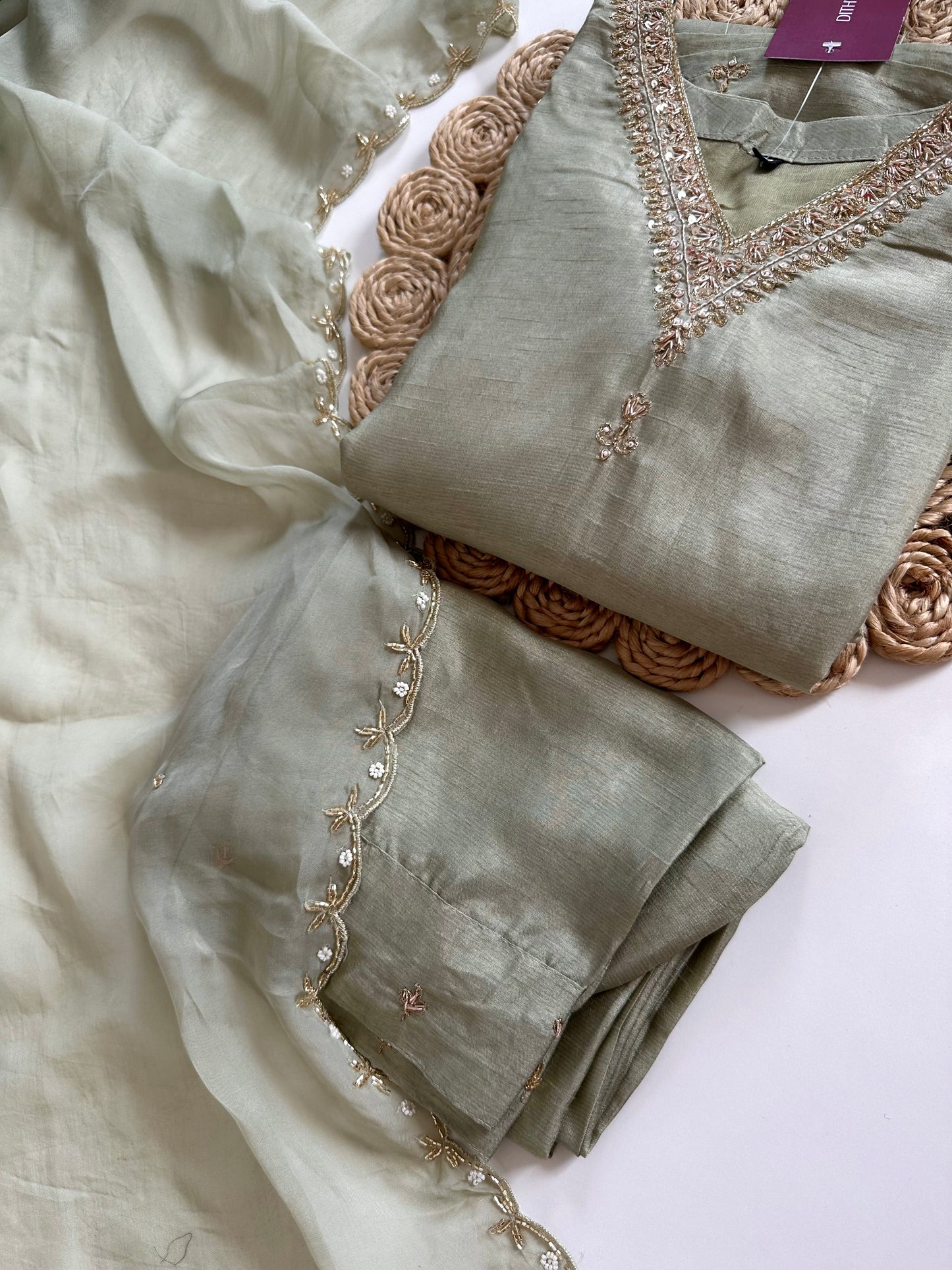 K291 - Russian silk handwork Straight kurti with pants and dupatta