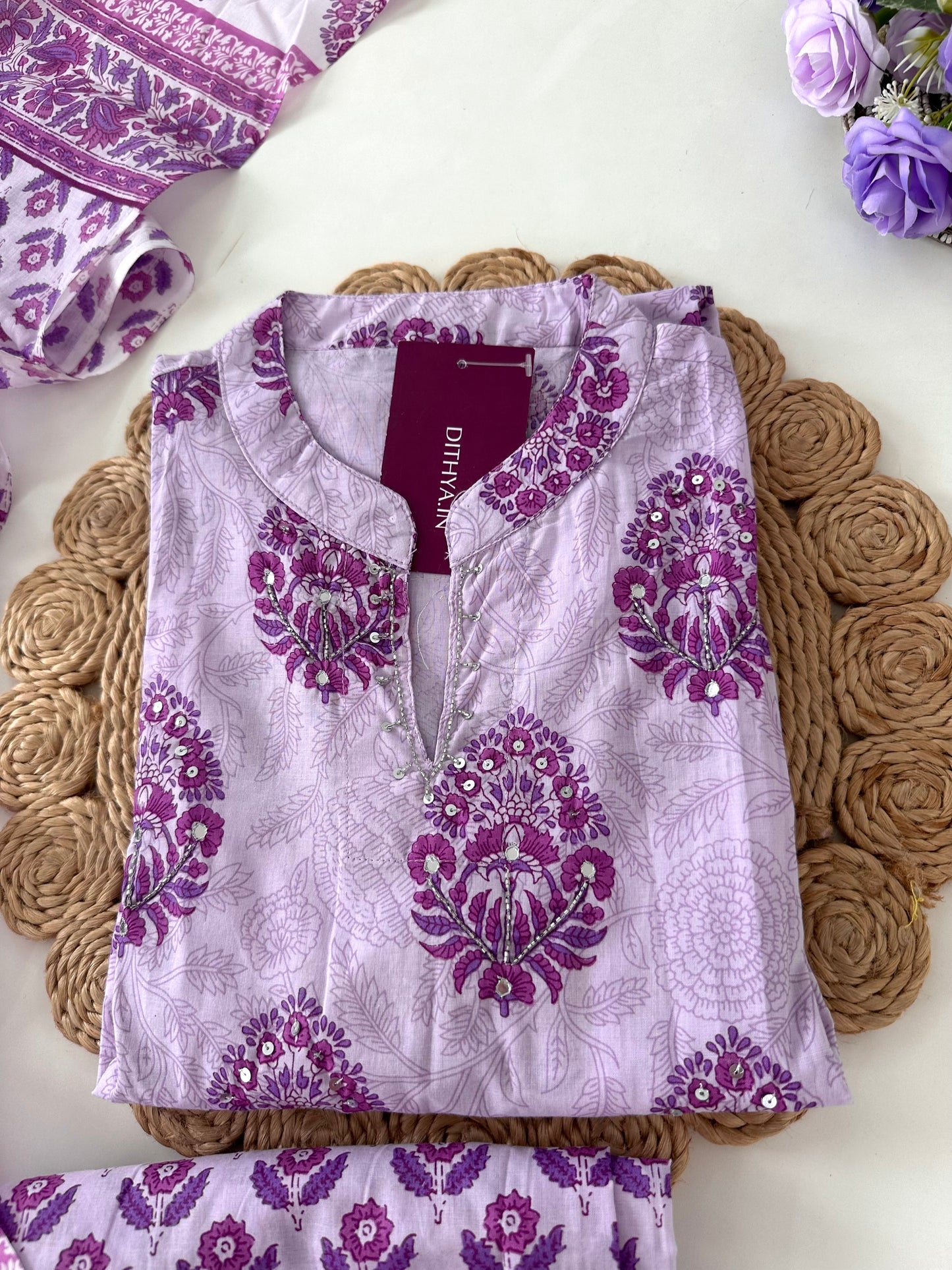 K027 - Cotton floral Aline kurti with pants and dupatta