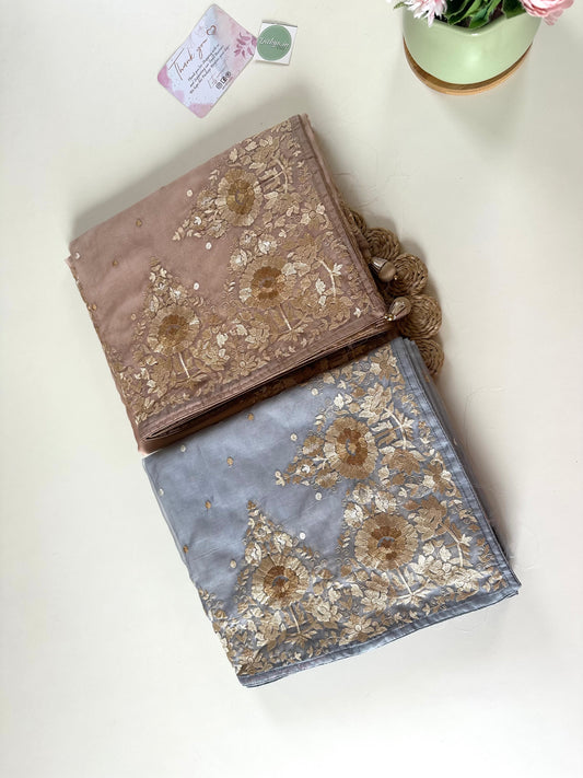 S010 - Soft organza hand embroidered saree in 2 colours