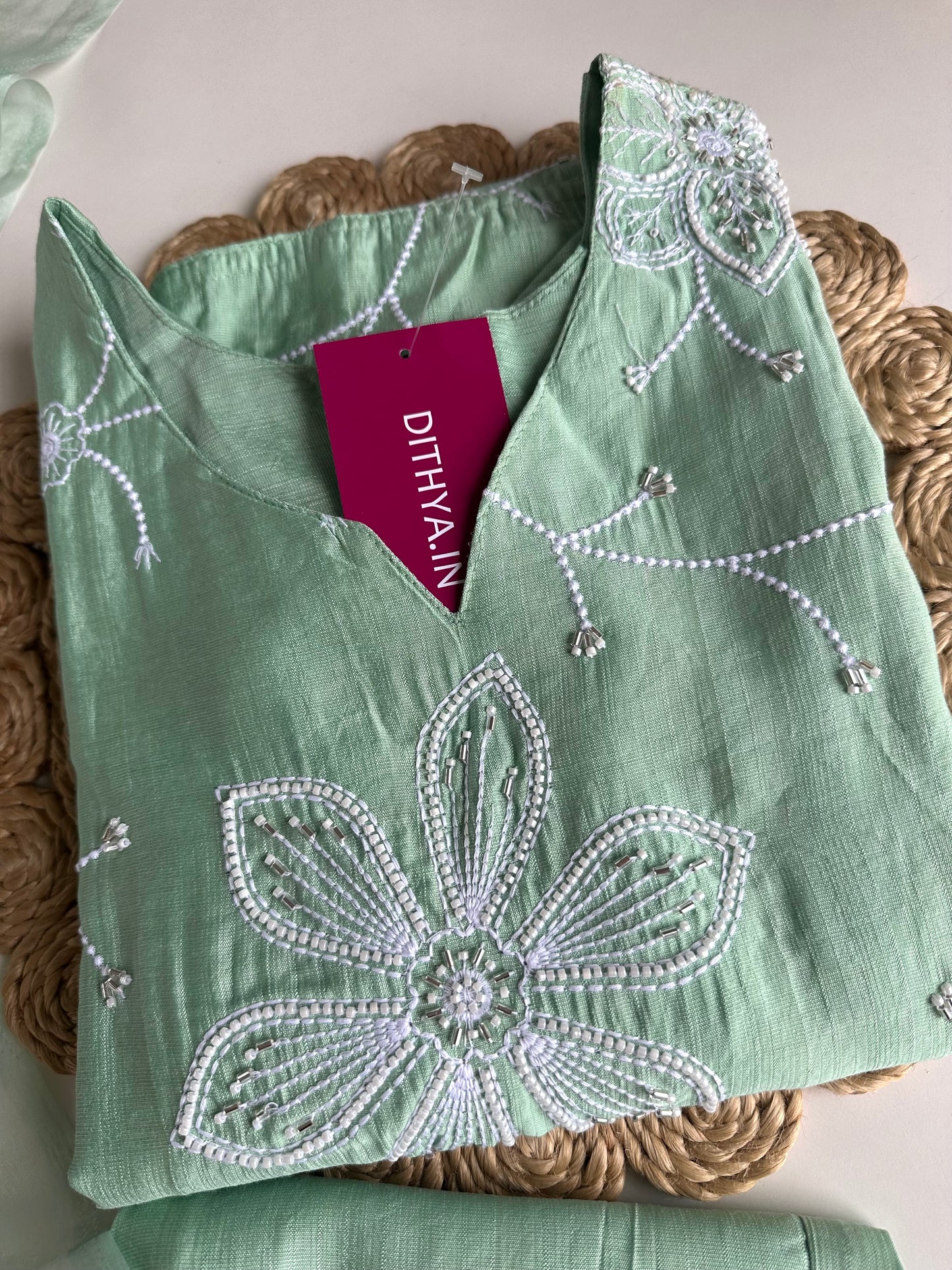 K100 - Roman silk embroidered straight Kurti with pants and dupatta