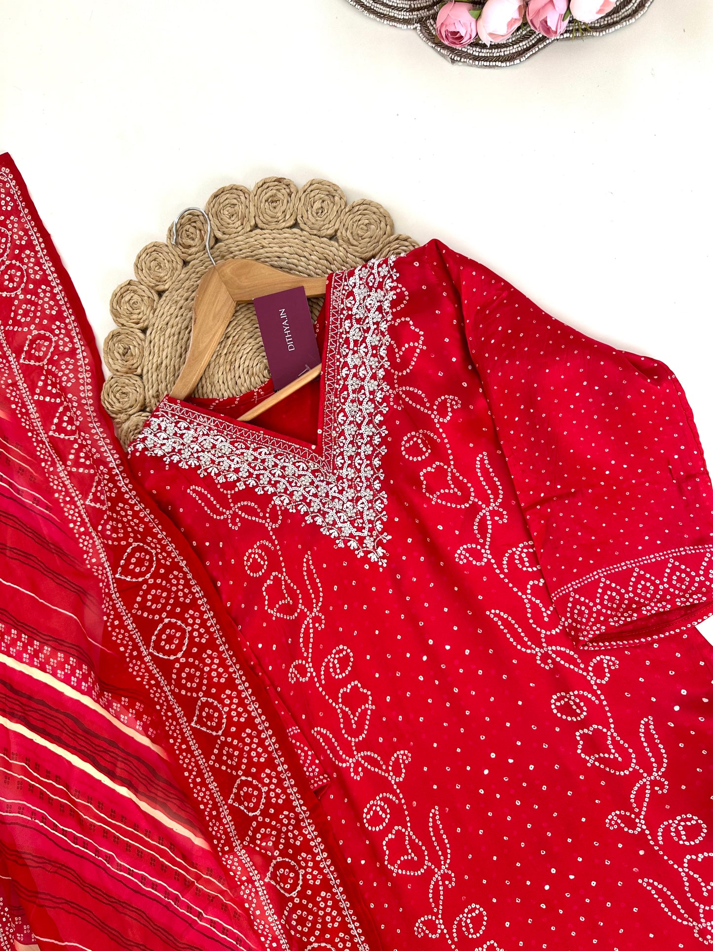 K174 - Pure crape handwork straight Kurti with pants and dupatta in 2 colours