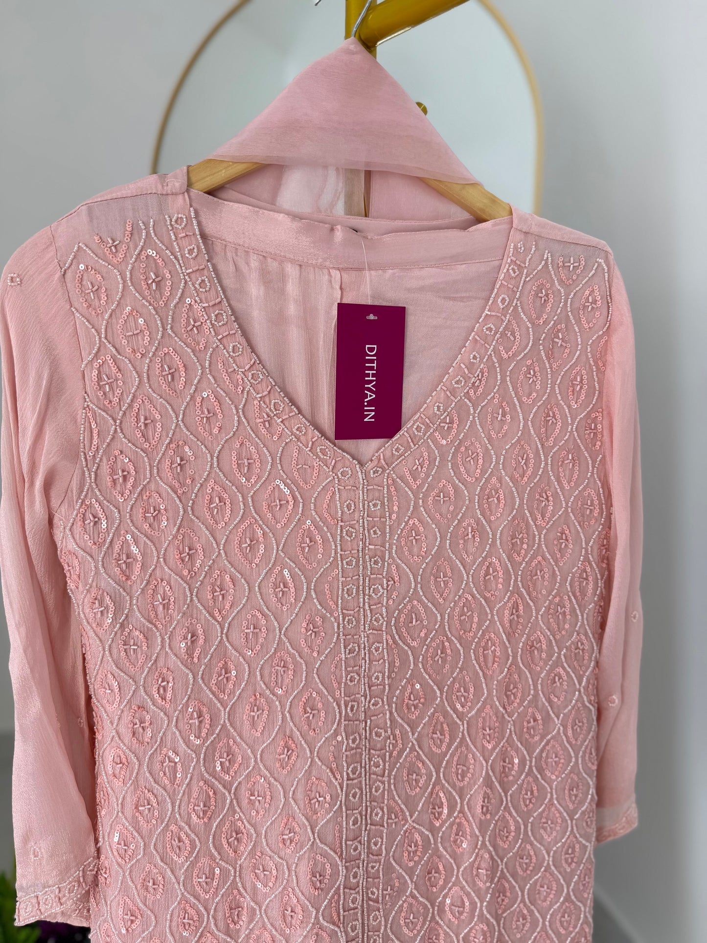 K522 - Pure chinnon handwork Kurti with palazzo and dupatta