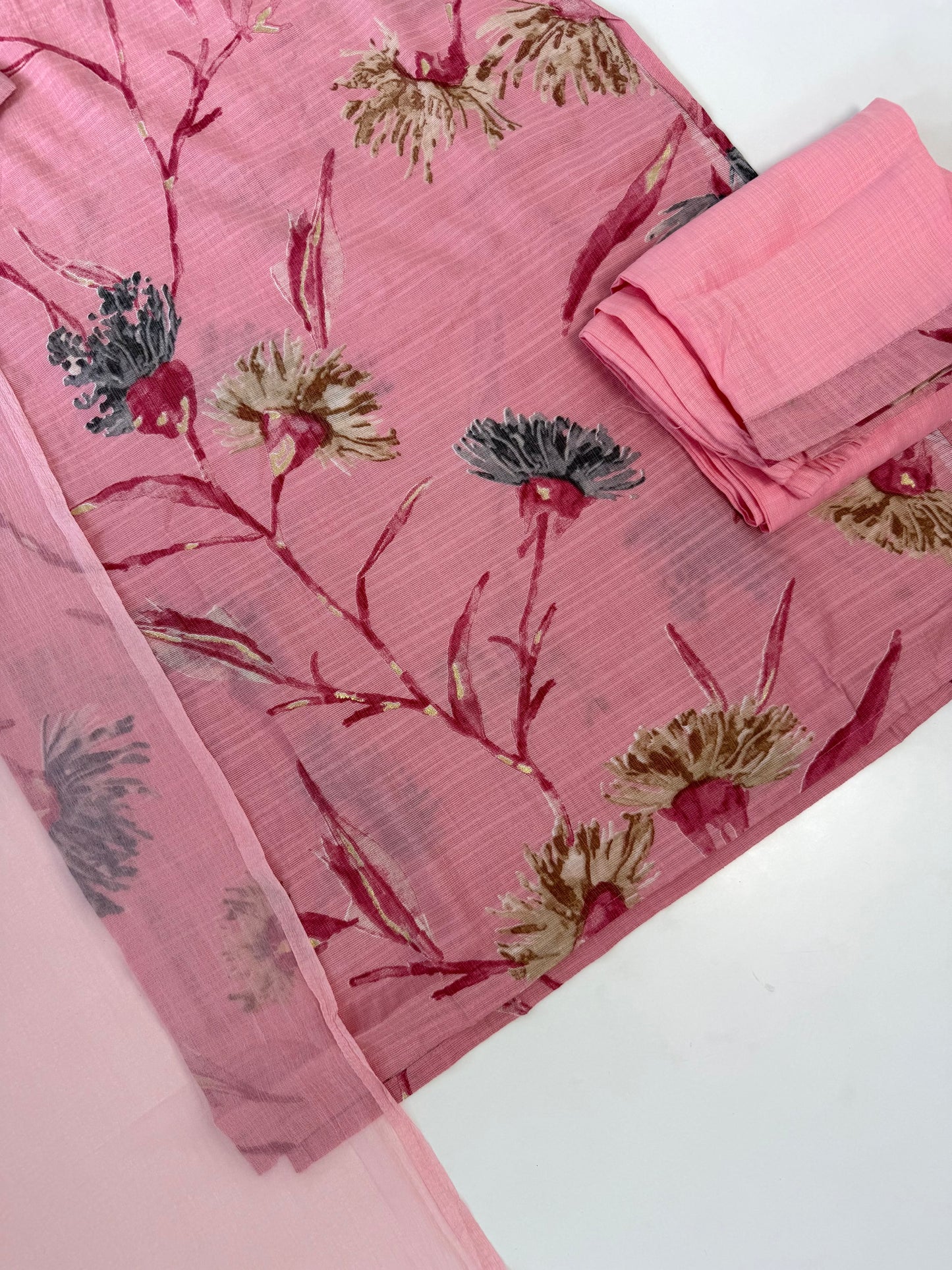 K543 - Roman silk embroidered straight Kurti with pants and dupatta