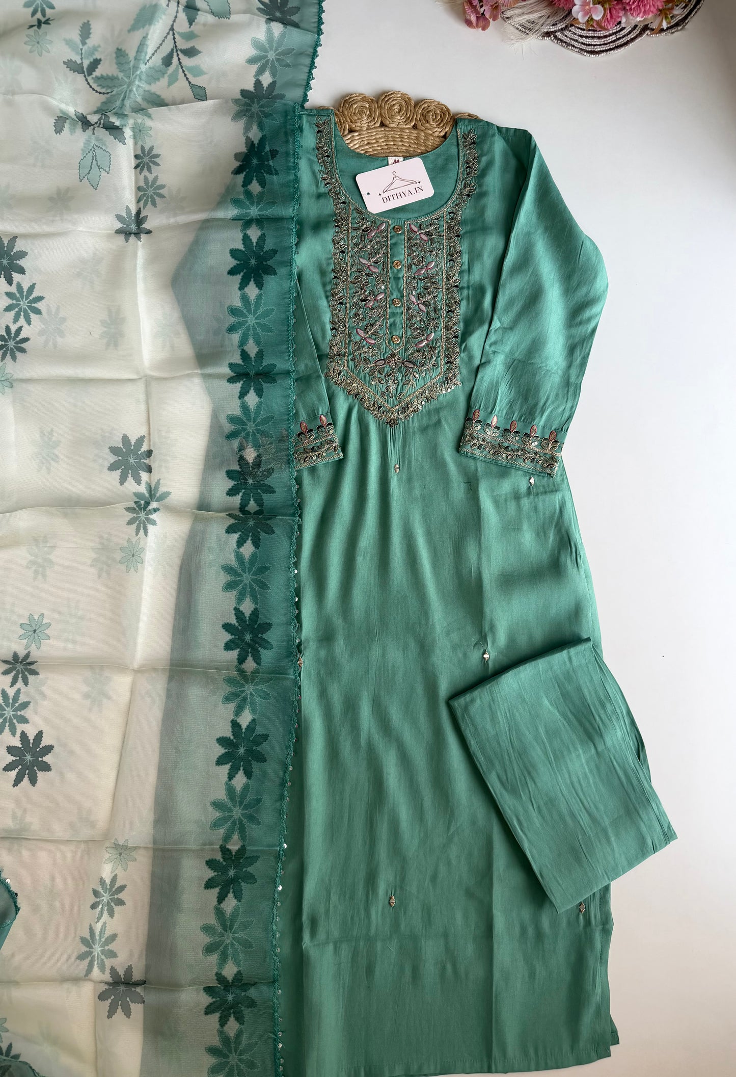 K135 - Roman silk straight Kurti with pants and dupatta