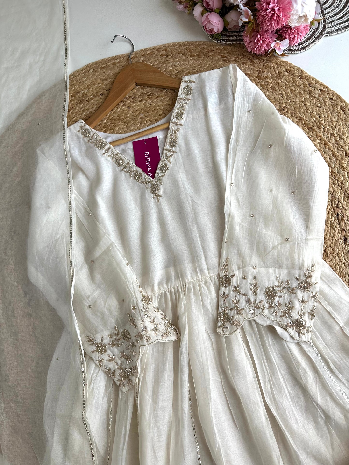 K099 - Mul Chanderi handwork Anarkali with pants and dupatta