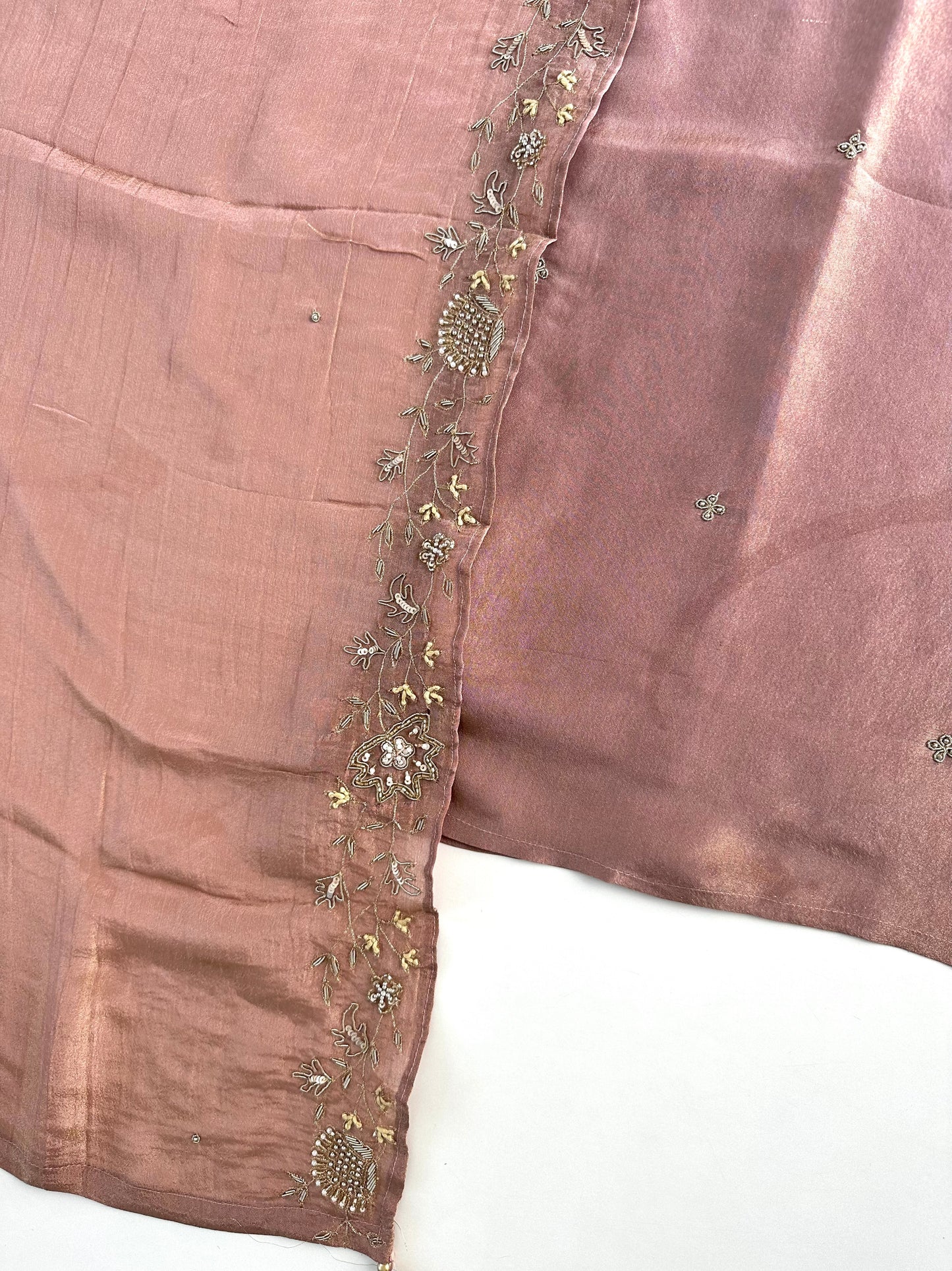 K060 - Tissue silk handwork straight kurti with pants and crushed dupatta