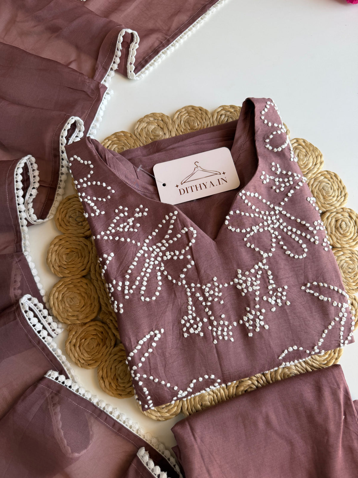 K659 - Russian silk knot work straight Kurti with pants and dupatta