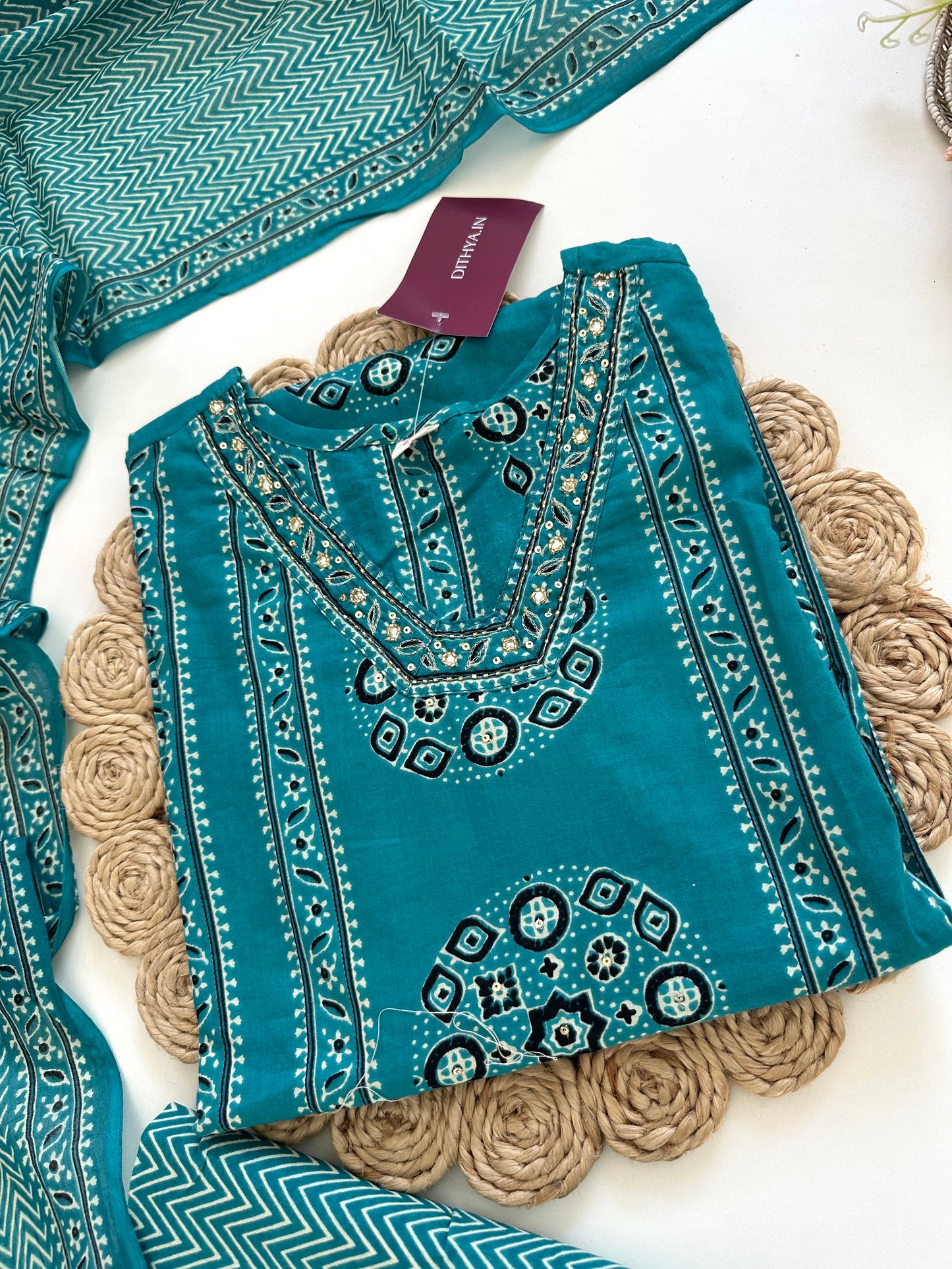 K059 - Cotton Straight kurti with pants and dupatta in 2 colours