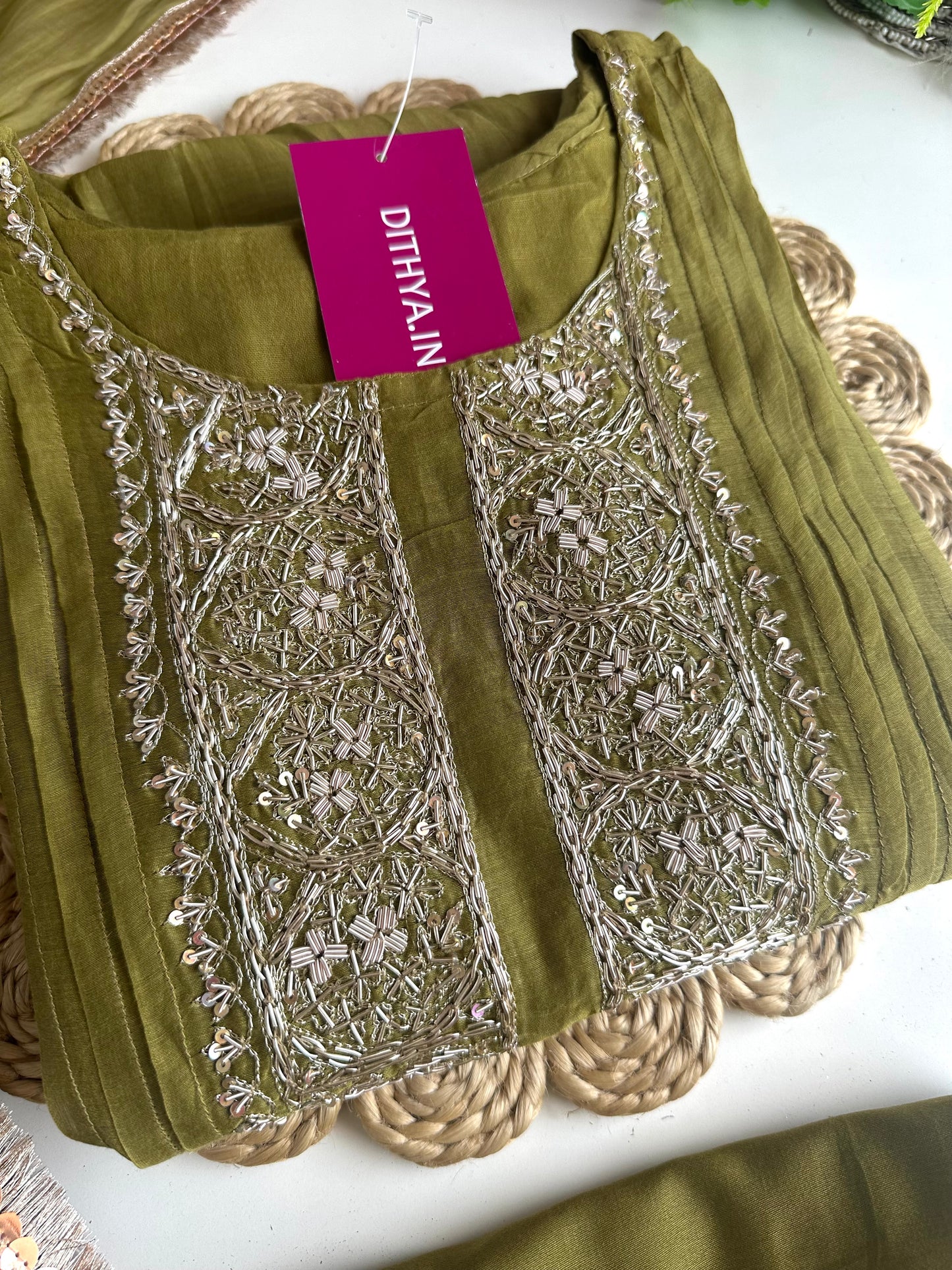K041 - Mul Chanderi handwork Anarkali with pants and dupatta