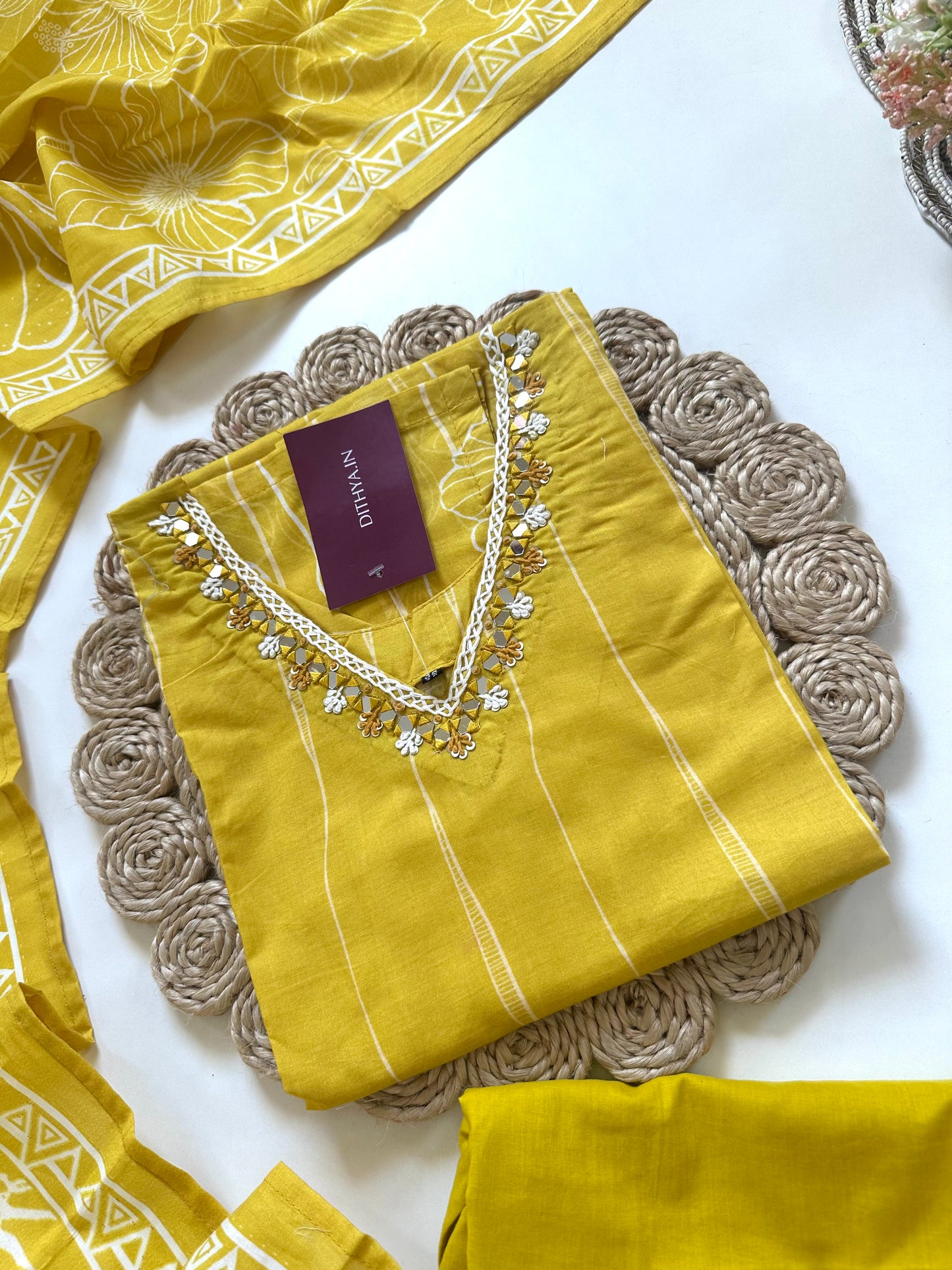 K353 - Cotton printed Straight kurti with pants and dupatta .