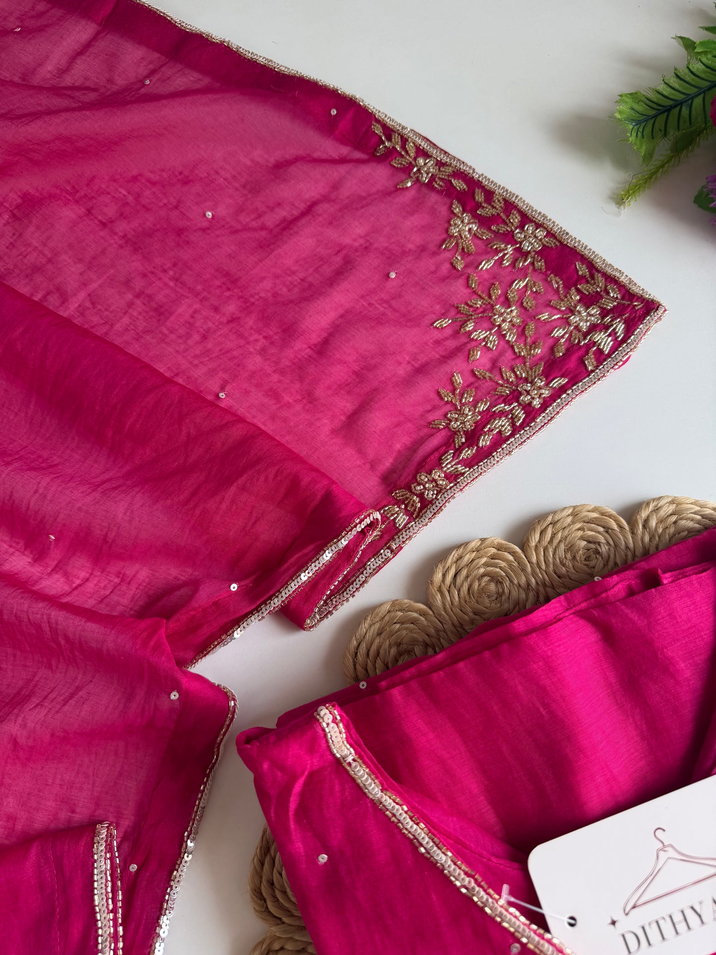 K302 - Mul chanderi handwork aline Kurti with pants and dupatta