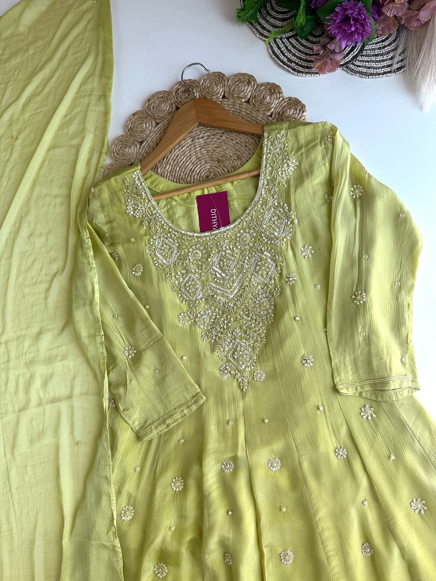 K063 - Chinnon heavy handwork Anarkali with pants and dupatta