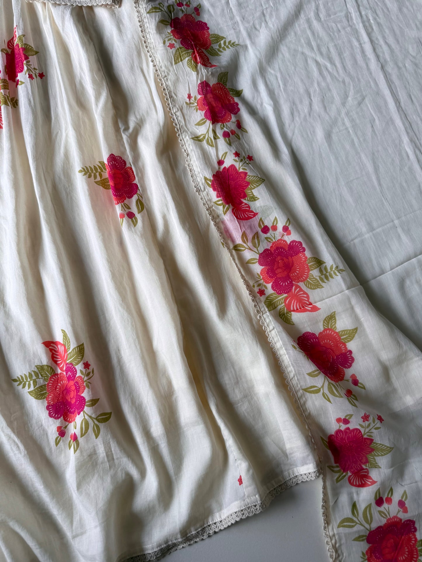 K245 - Mul cotton embroidered Anarkali with pants and dupatta