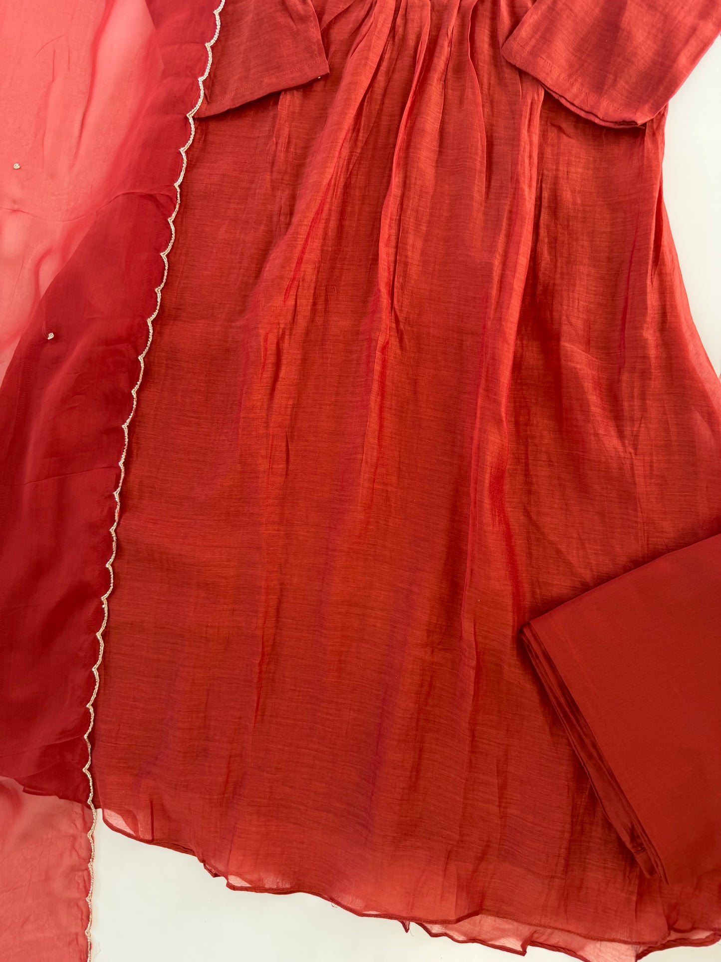 K527 - Mul chanderi handwork Anarkali with pants and dupatta
