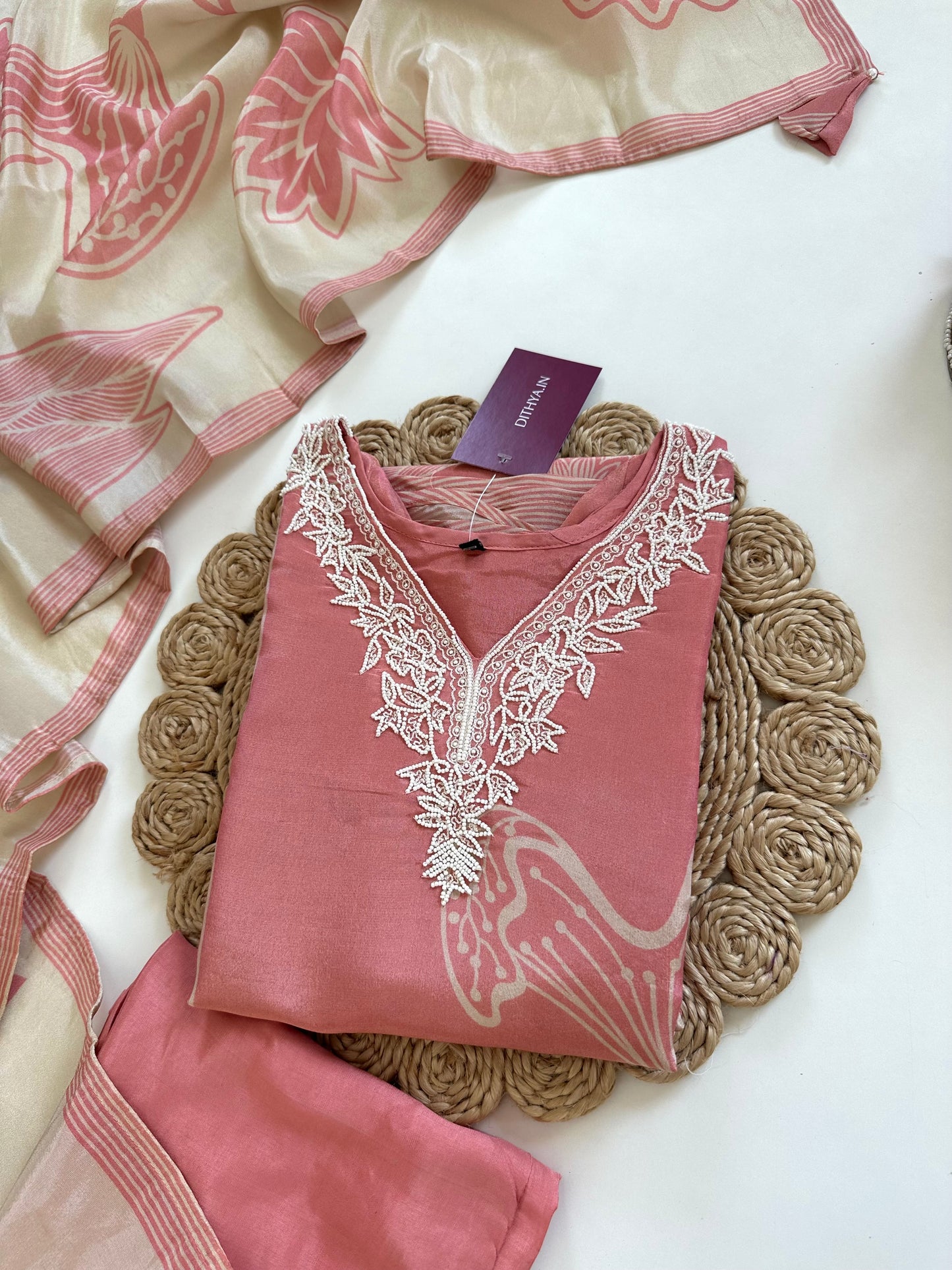K153 - Tissue silk kurti with pants and dupatta