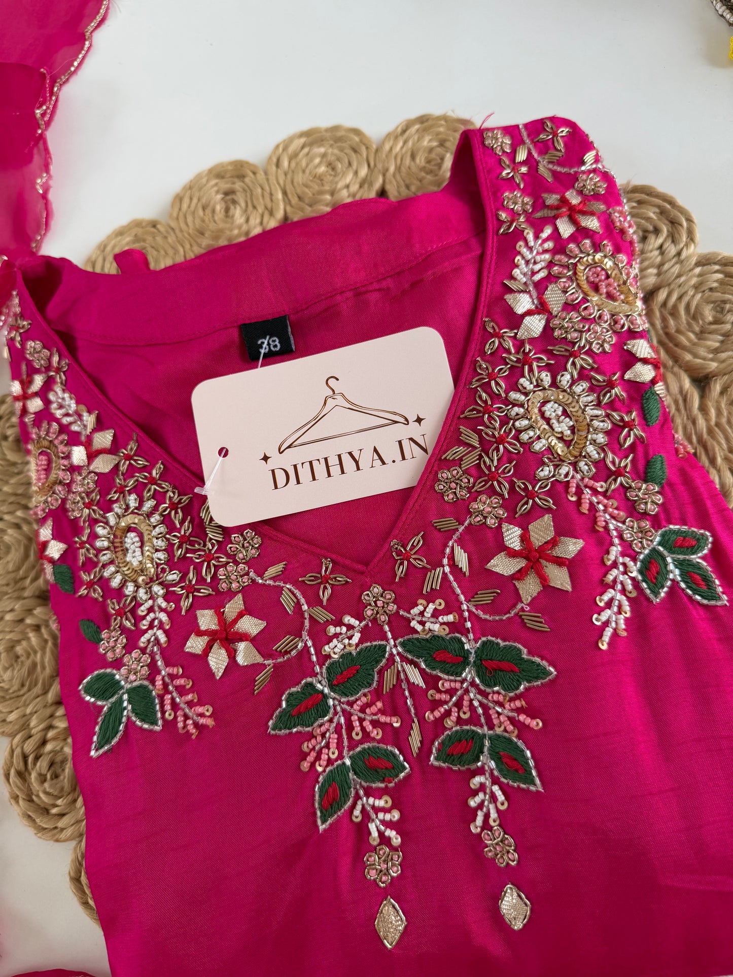 K520 - Russian silk handwork aline Kurti with pants and dupatta