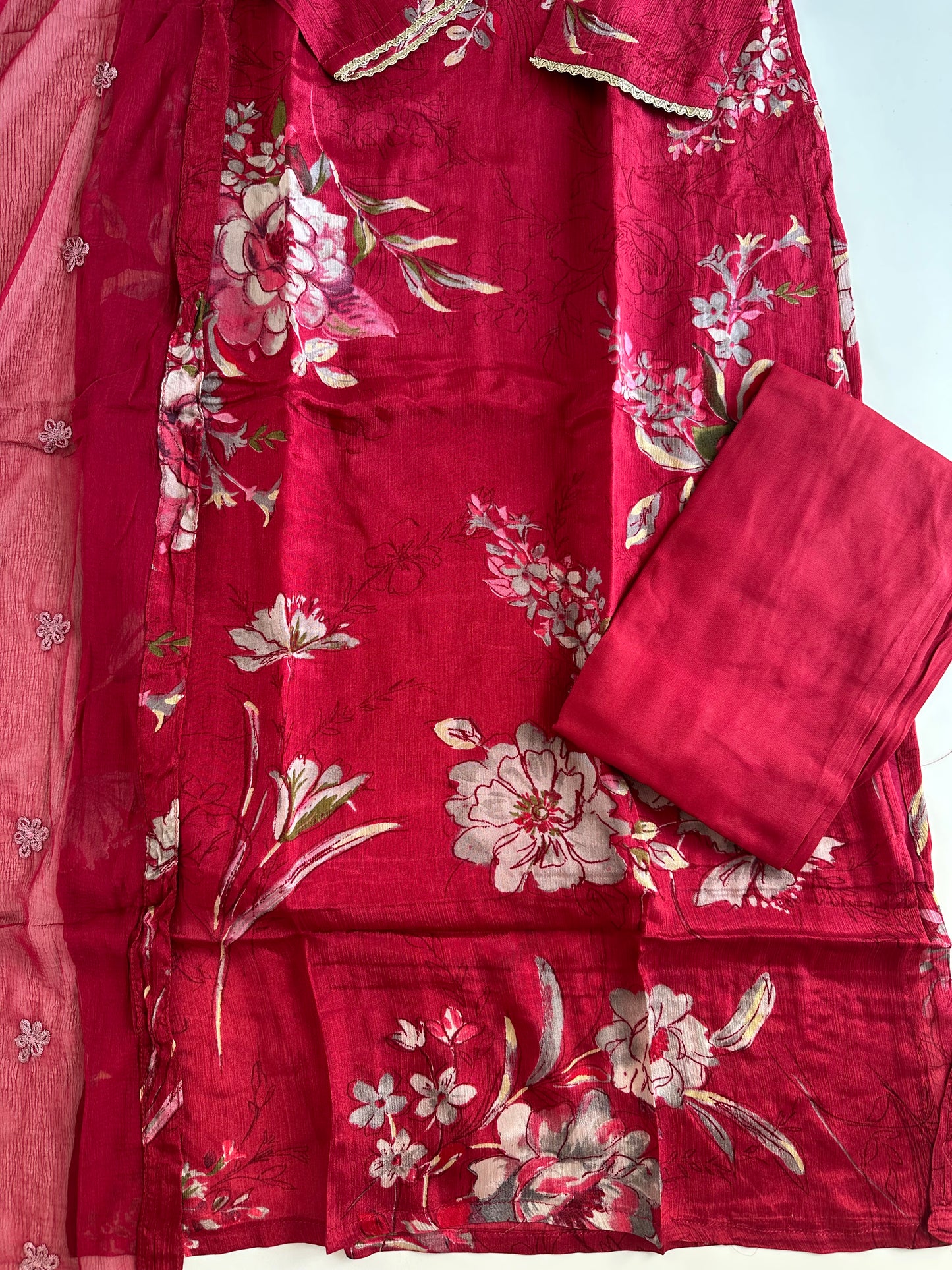 D352 - Chinnon straight kurti with pants and dupatta