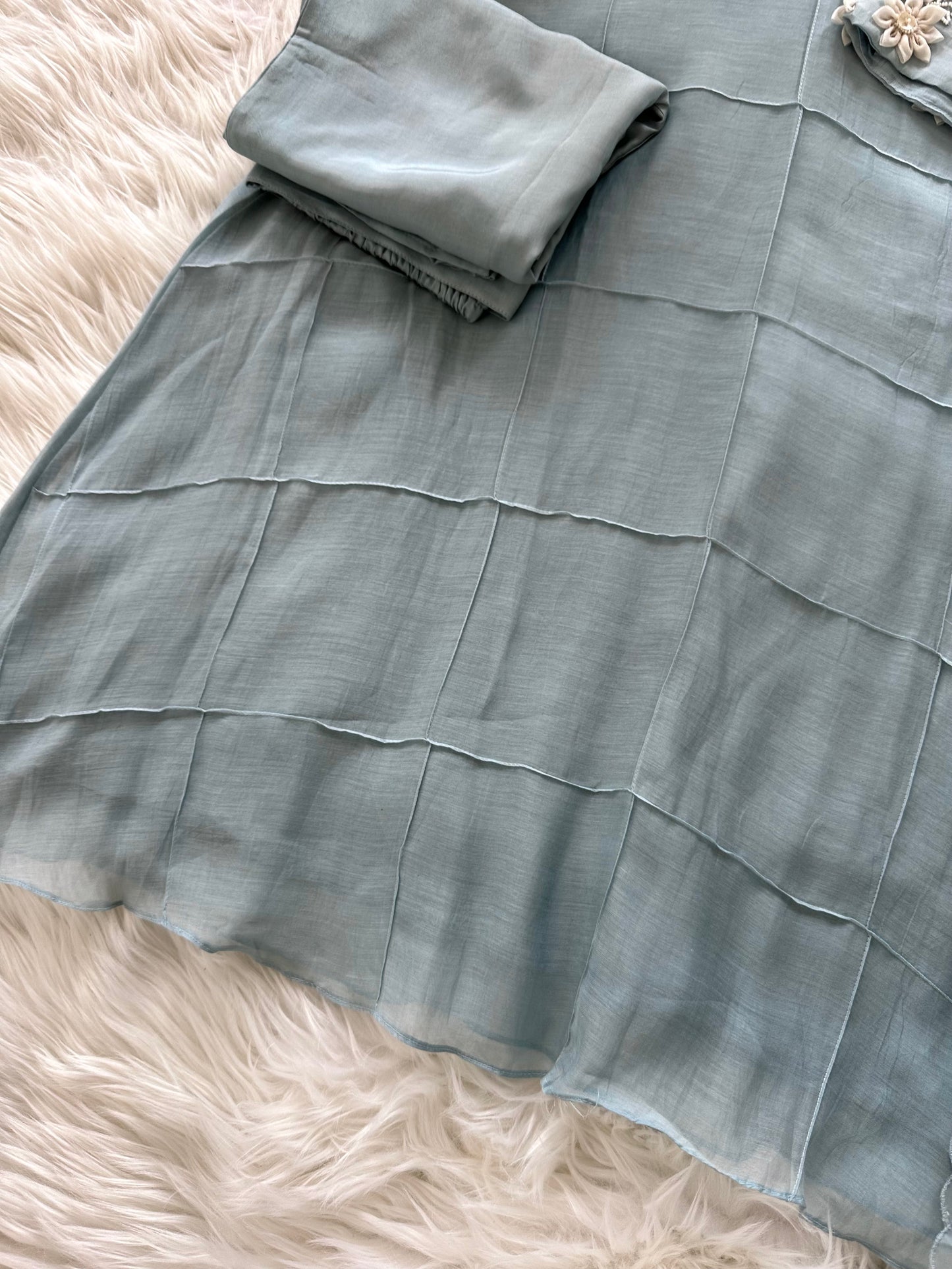 K179 - Mul Chanderi 3d handwork Anarkali with pants and dupatta