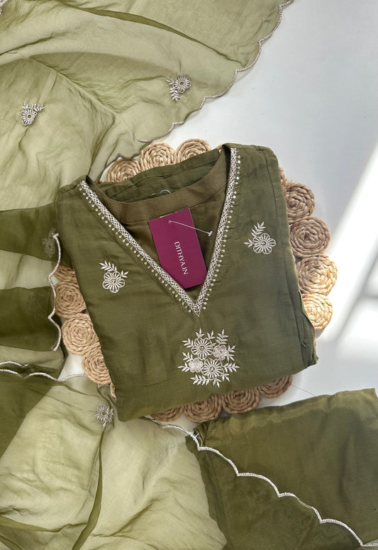 K370 - Mul Chanderi Zari work Anarkali with pants and dupatta in 2 colours