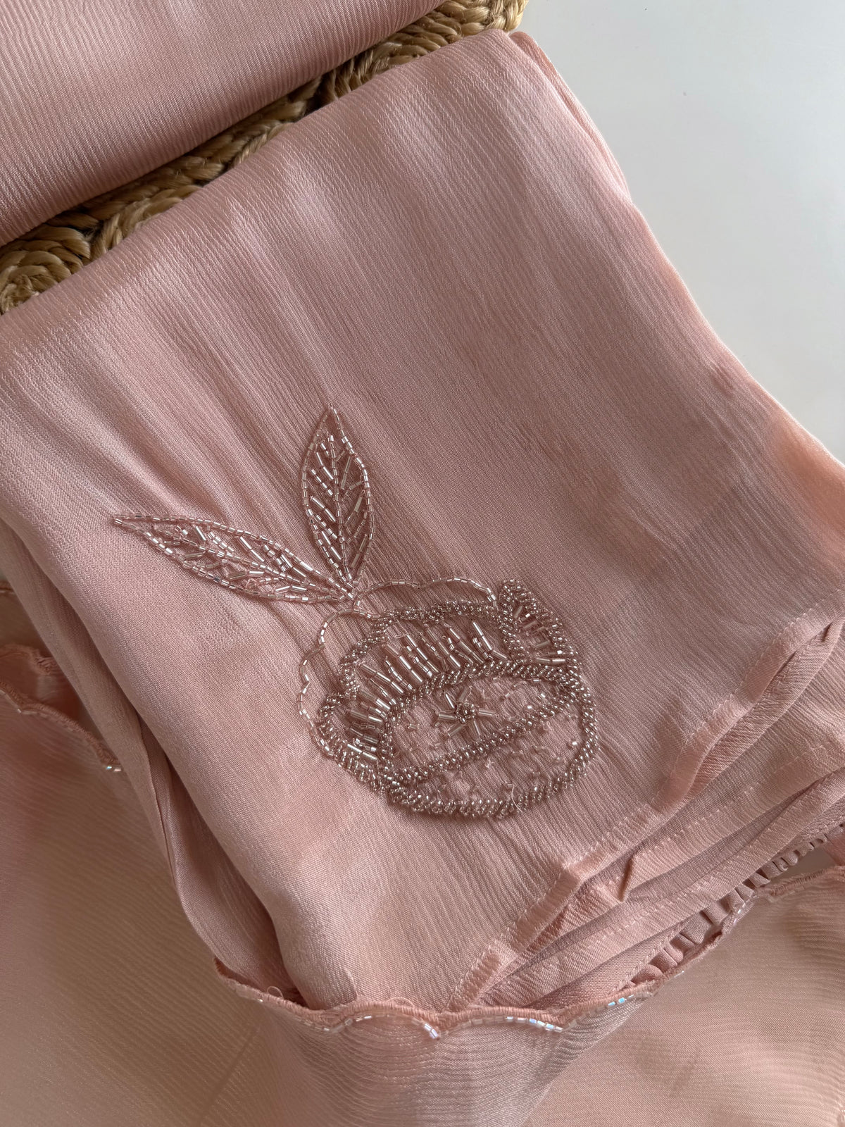 K476 - Pure Chinnon handwork aline Kurti with pants and dupatta