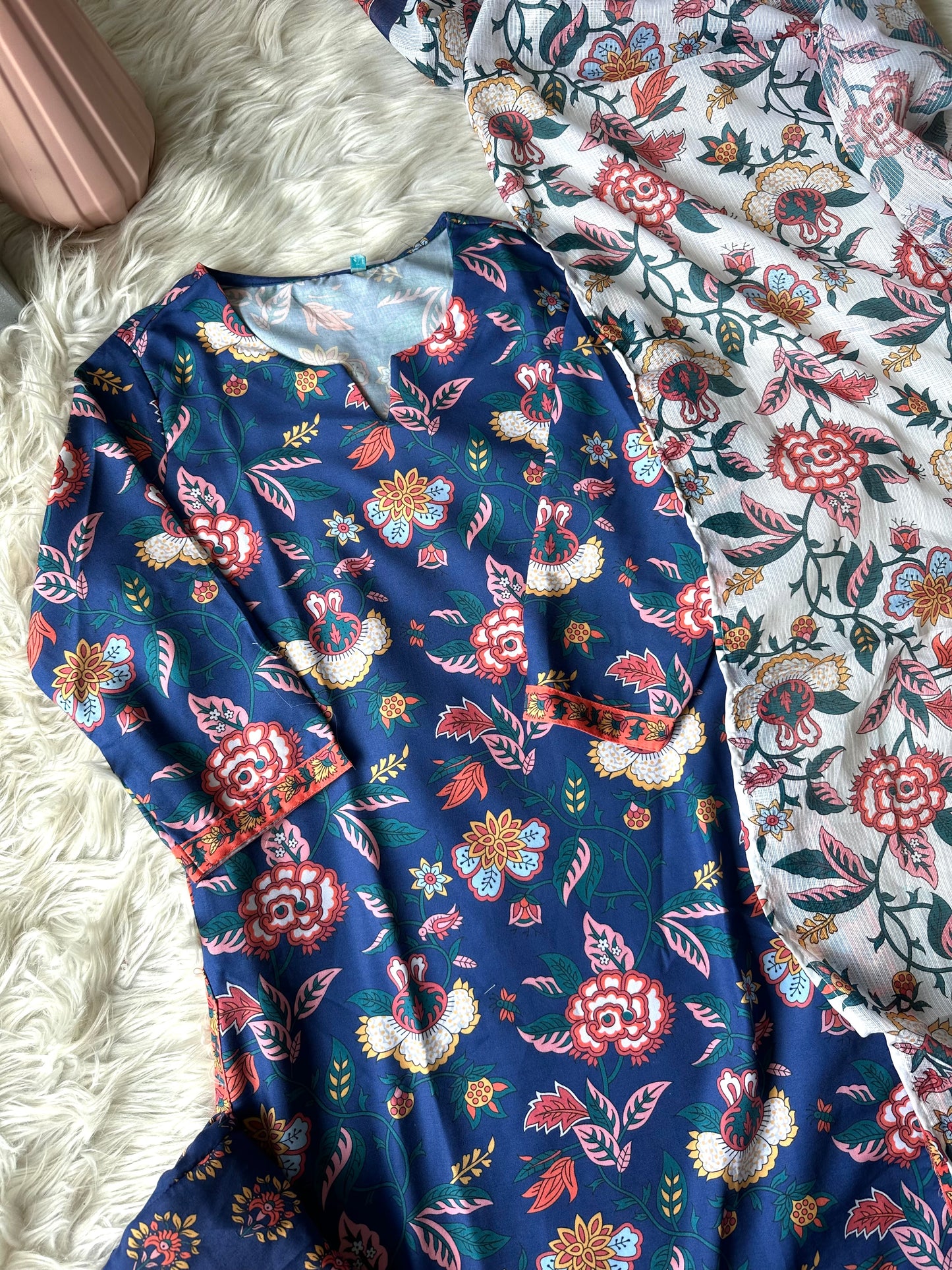 K258 - Rayon cotton Floral straight Kurti with pants and dupatta