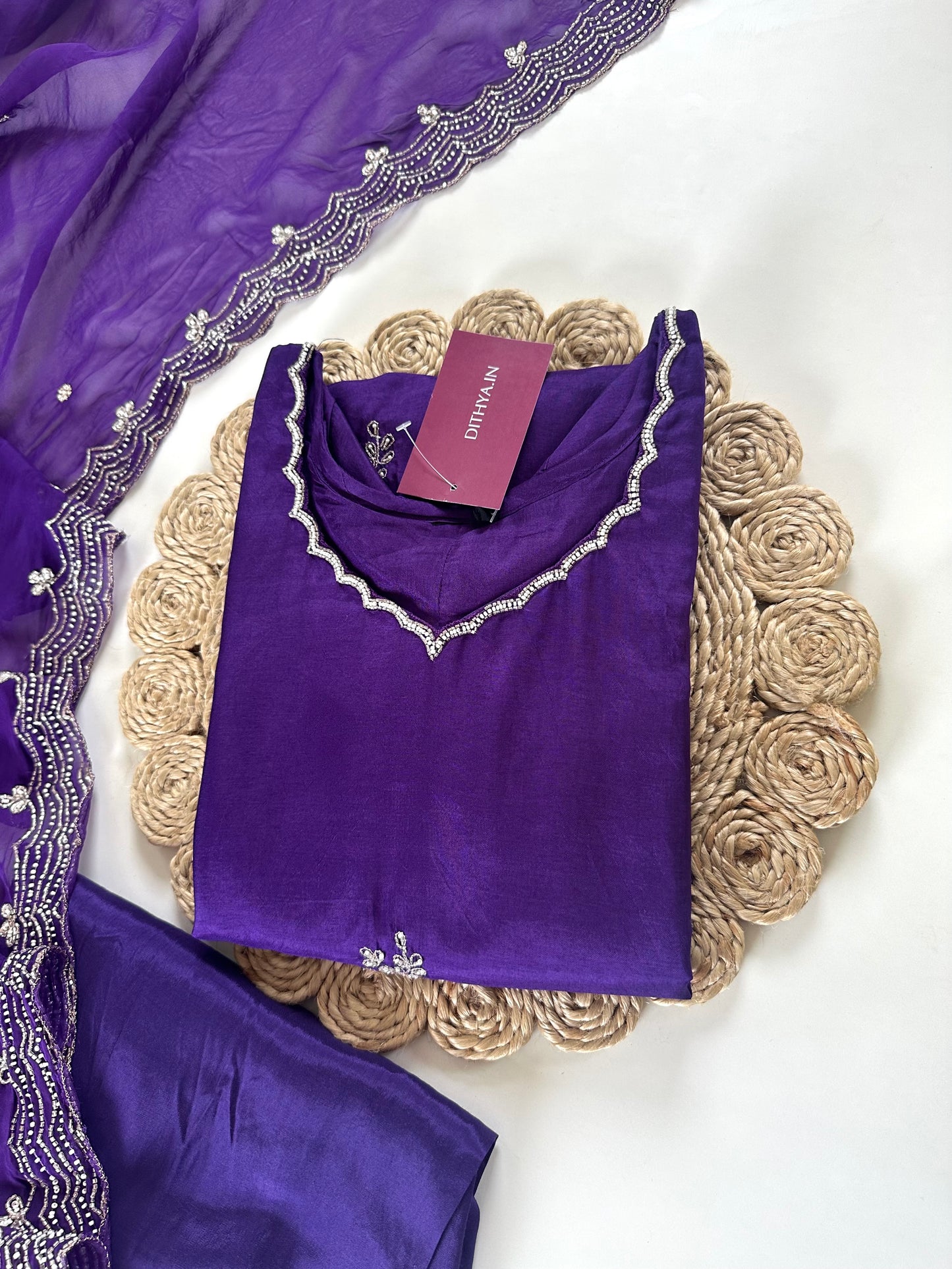 K131 - Russian silk handwork straight kurti with sharara and dupatta