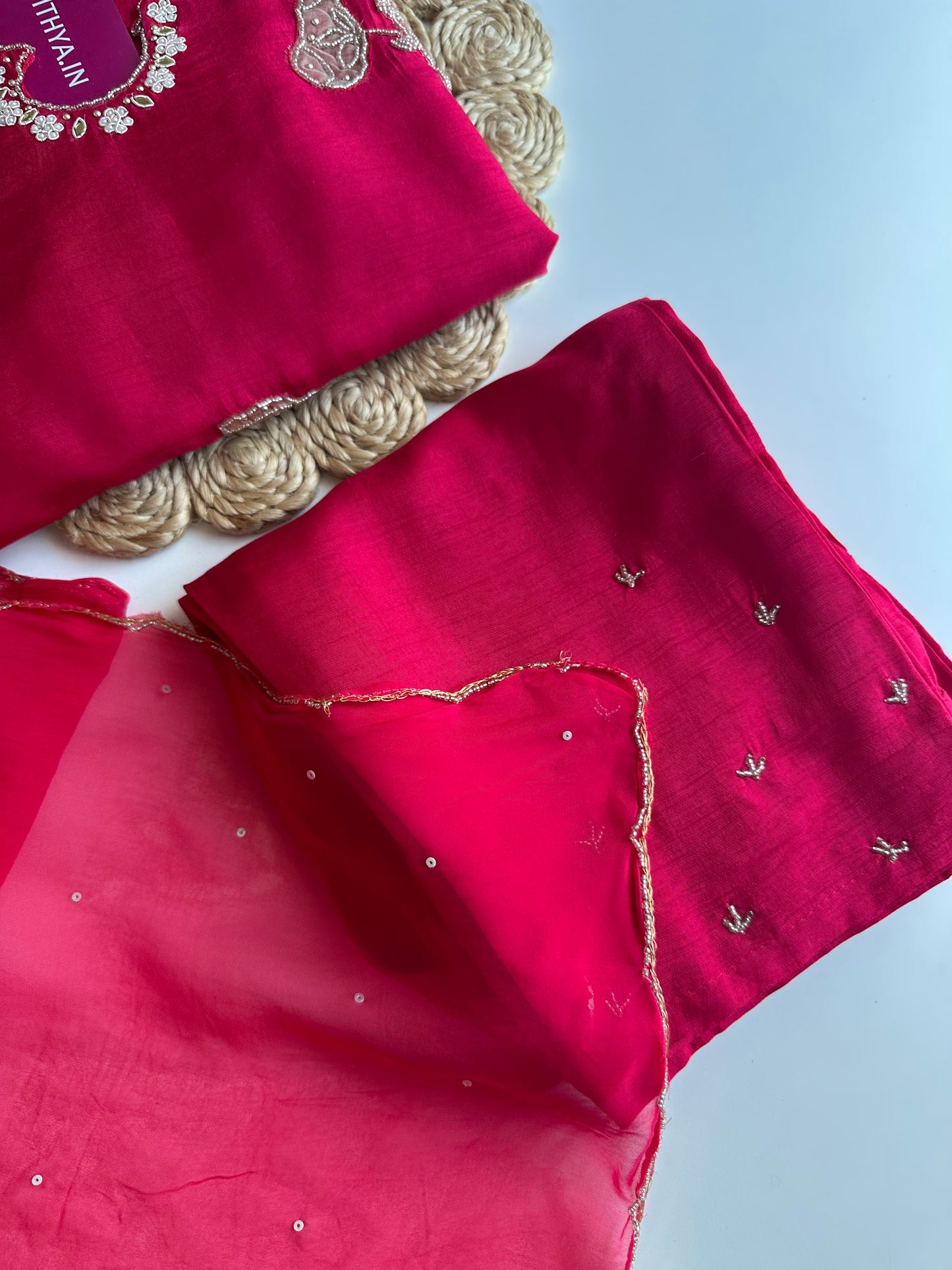K173 - Russian silk handwork Straight Kurti with pants and dupatta