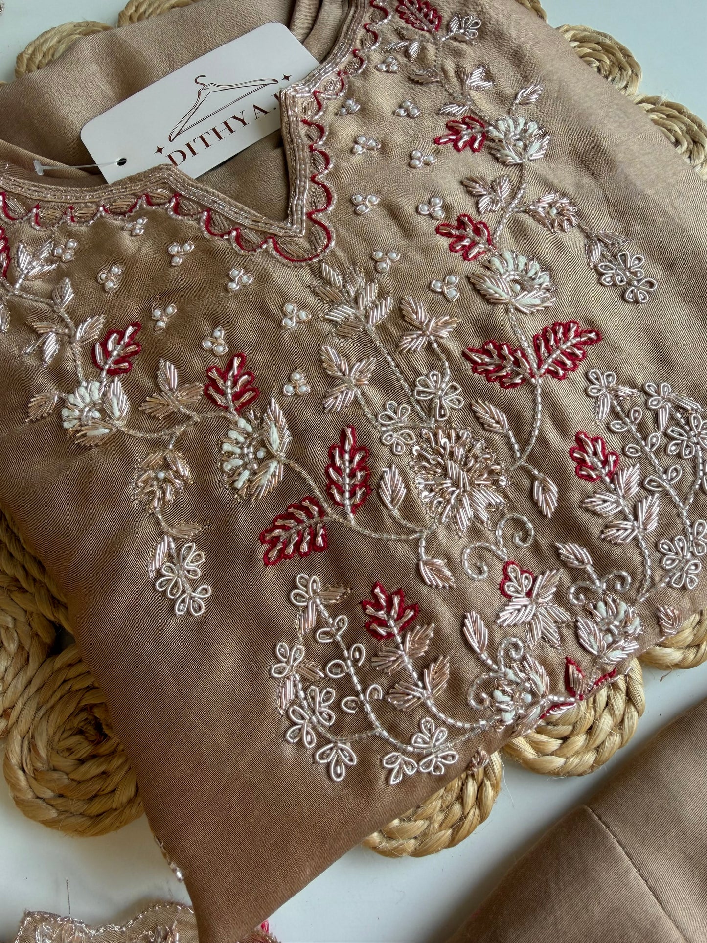 K536 - Titan silk handwork Aline Kurti with pants and dupatta