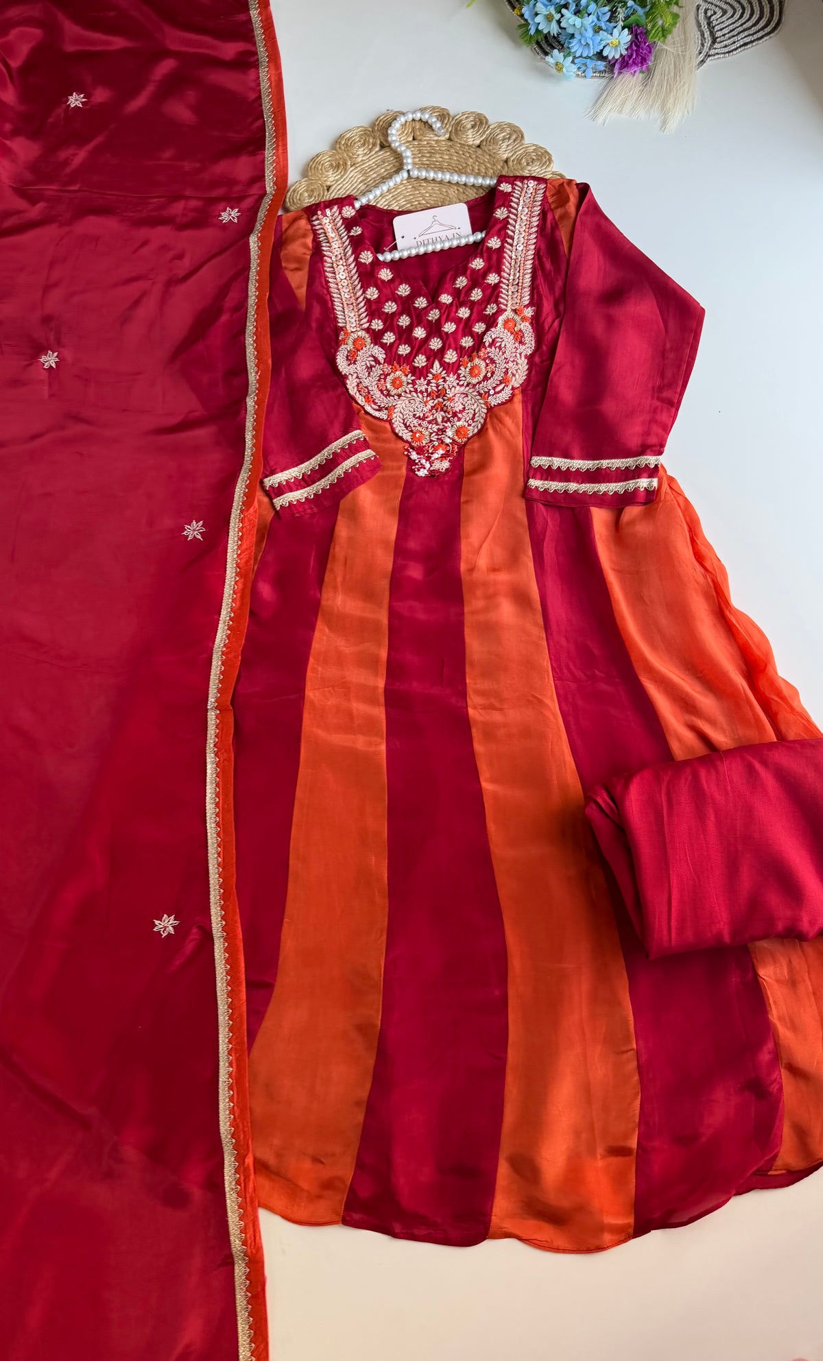K605 - Georgette handwork Anarkali with pants and dupatta