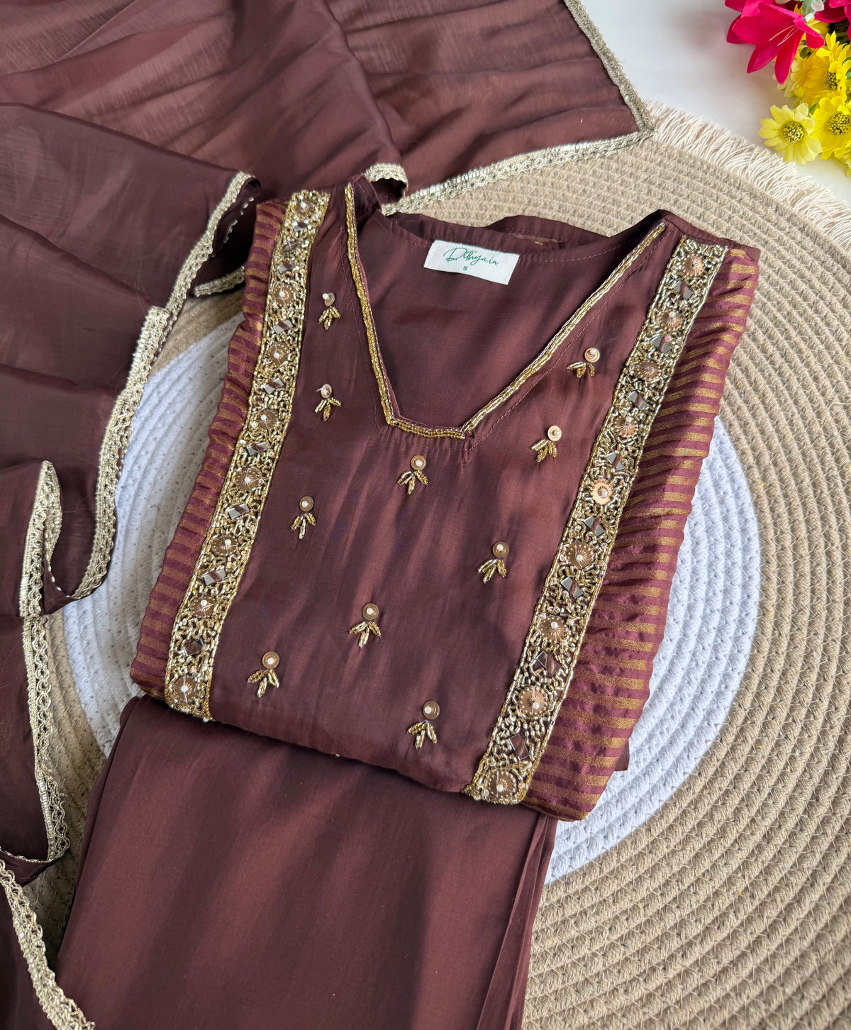 K039 - Surat Mul chanderi handwork Anarkali with pants and dupatta