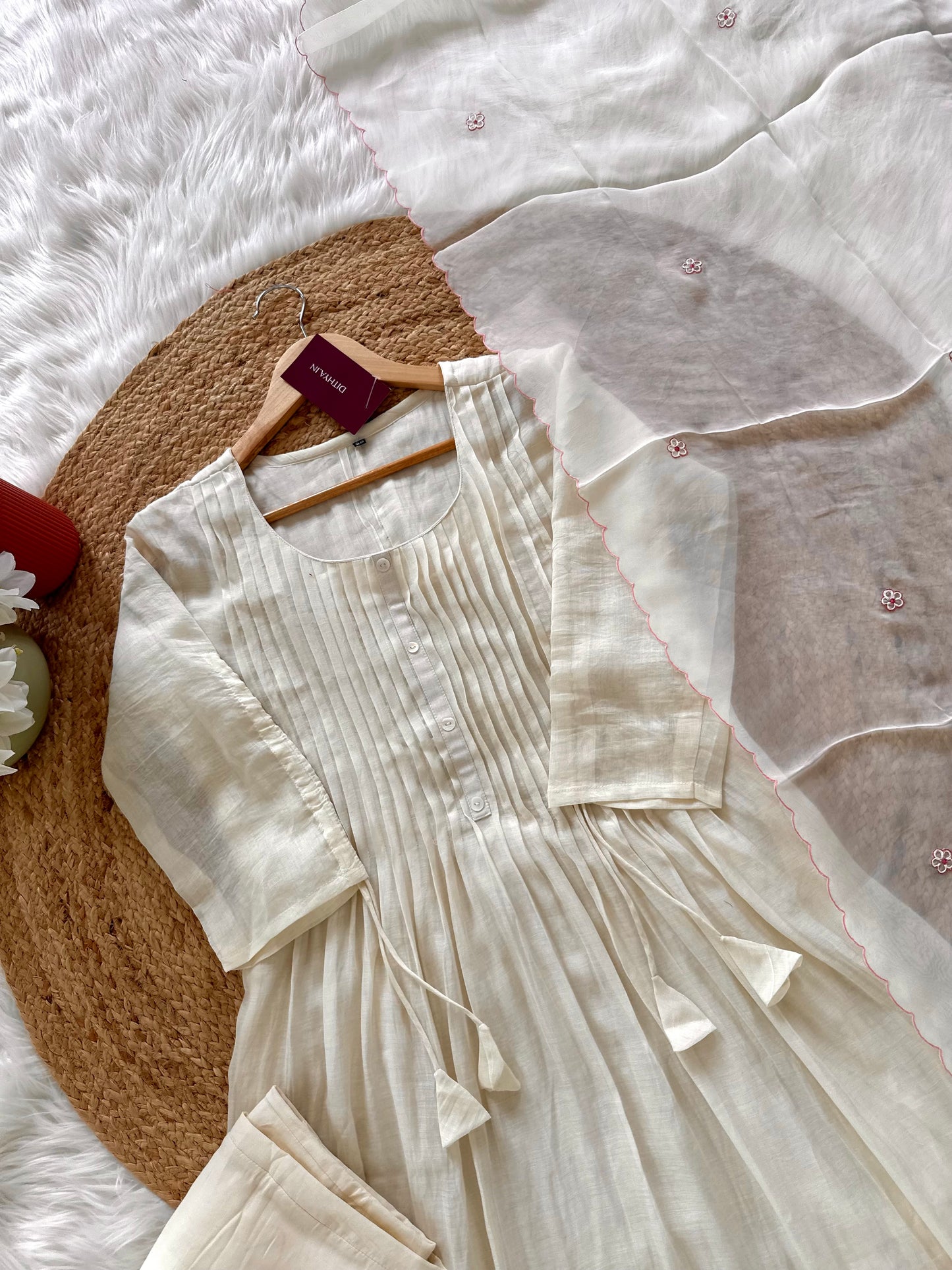 K215 - Mul Chanderi handwork Anarkali with pants and dupatta in 2 colours
