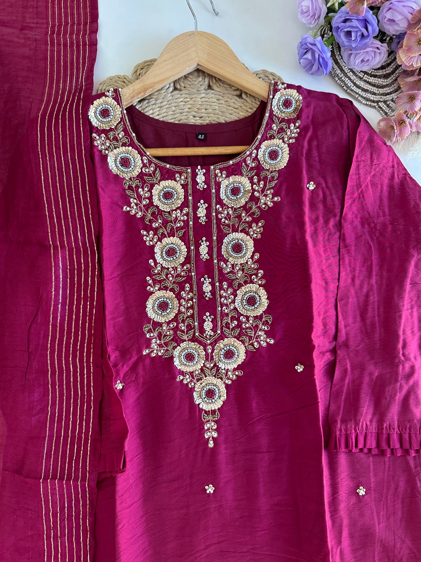 D373 - Dola silk straight kurti with pants and dupatta