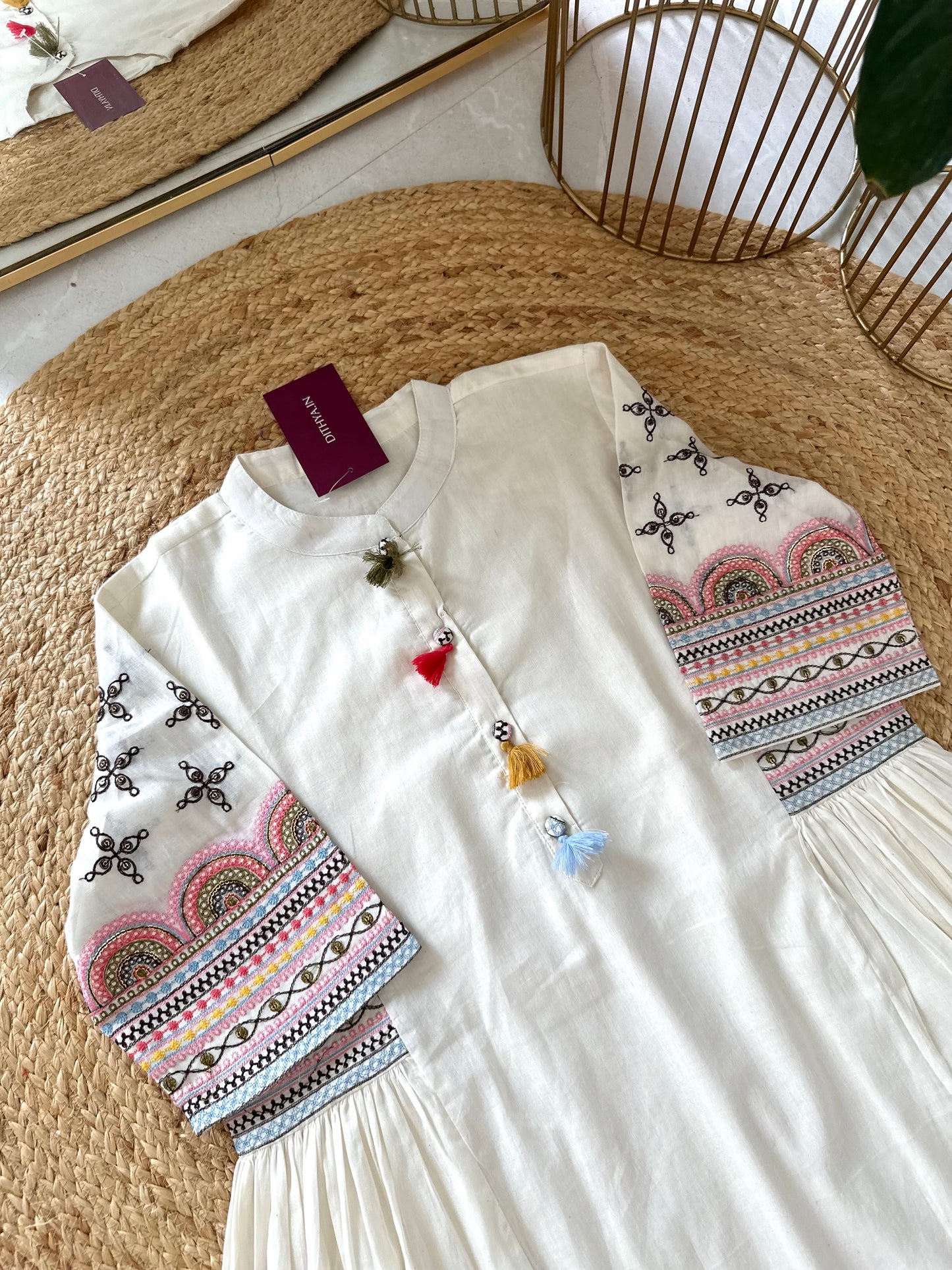 K290 - Cotton embroidered Aline Kurti with pants