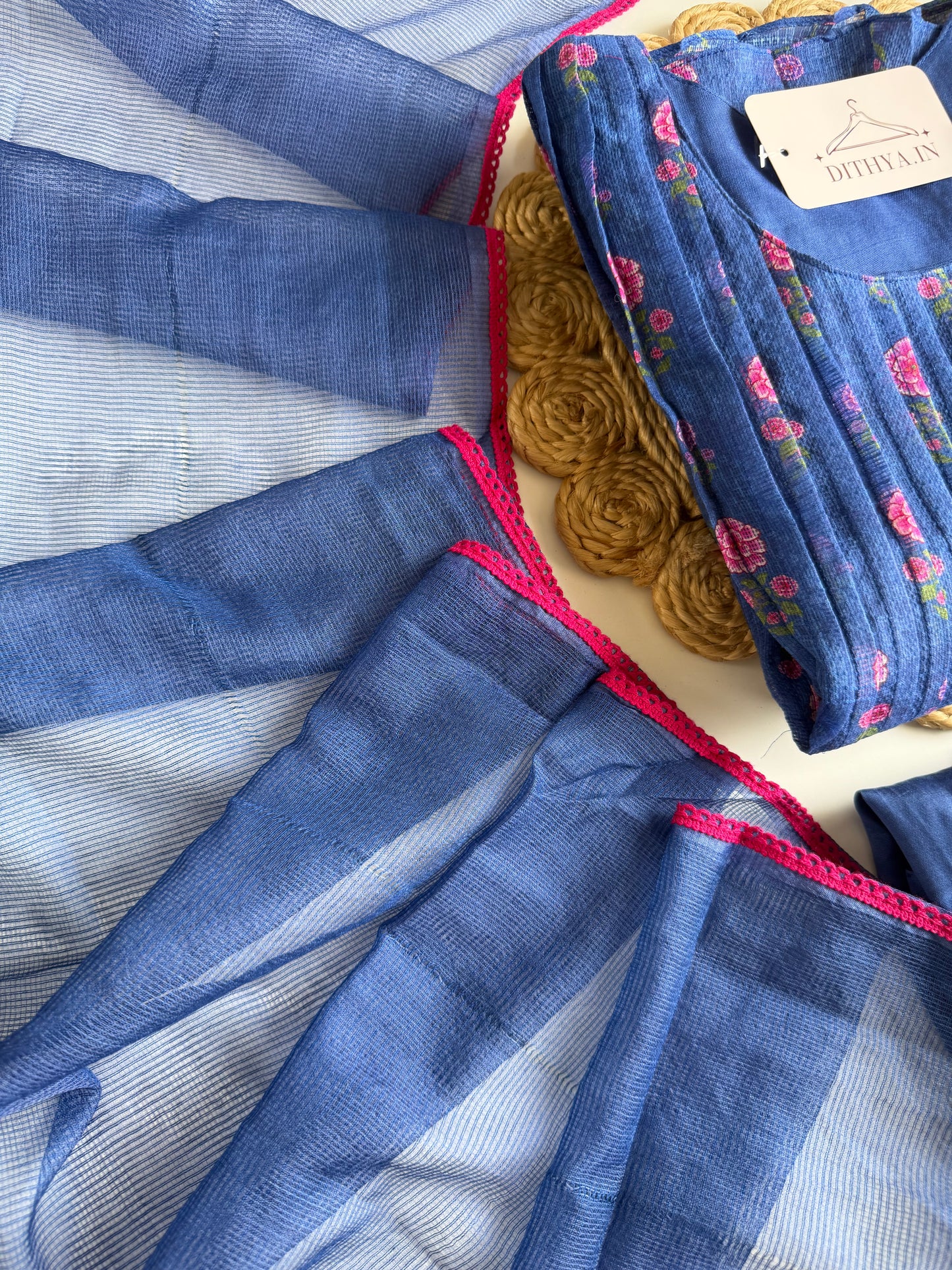 K087 - Kota doriya floral Anarkali with pants and dupatta