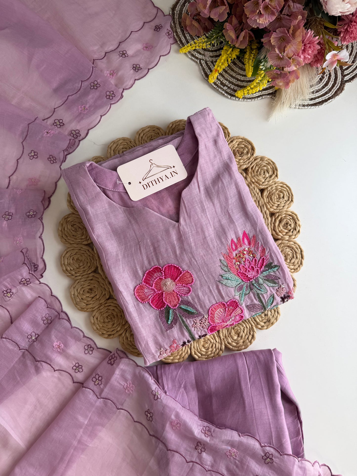 K478 - Mul chanderi handwork Anarkali with pants and dupatta